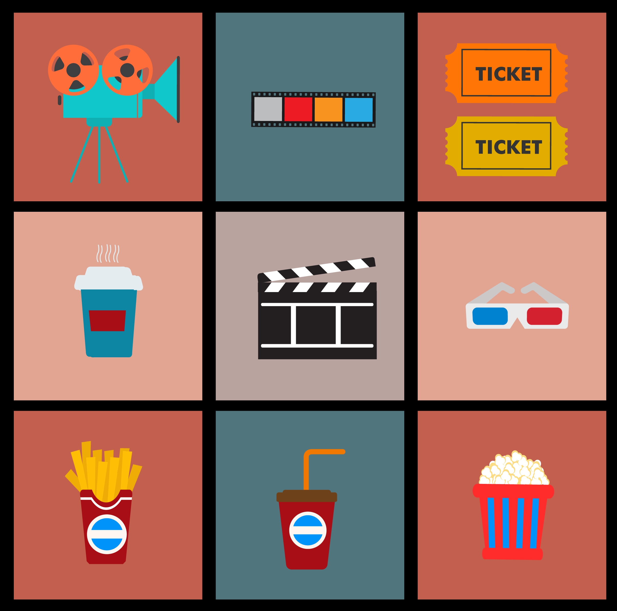 movie design element various flat colorful symbols isolation