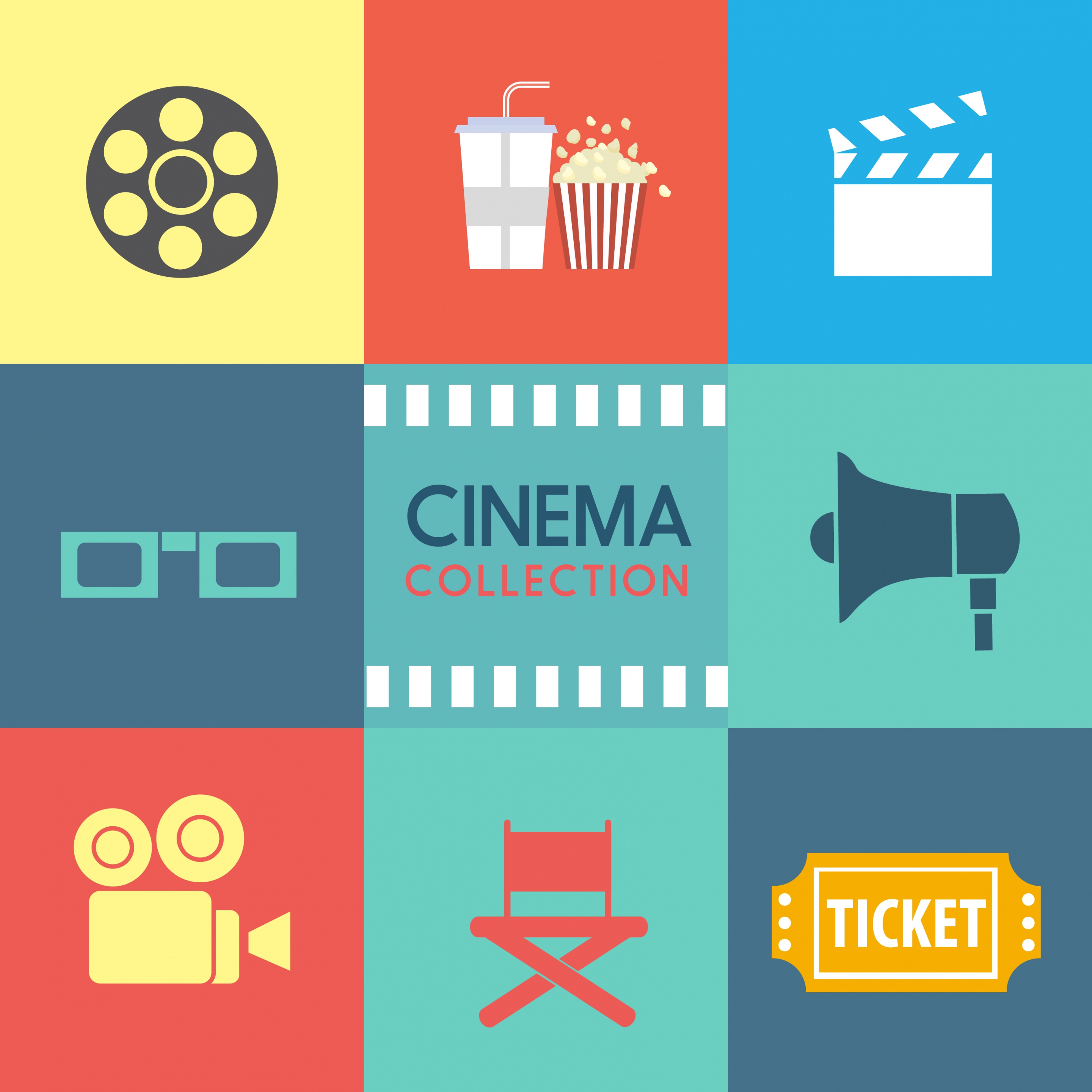 cinema design elements various flat symbols isolation