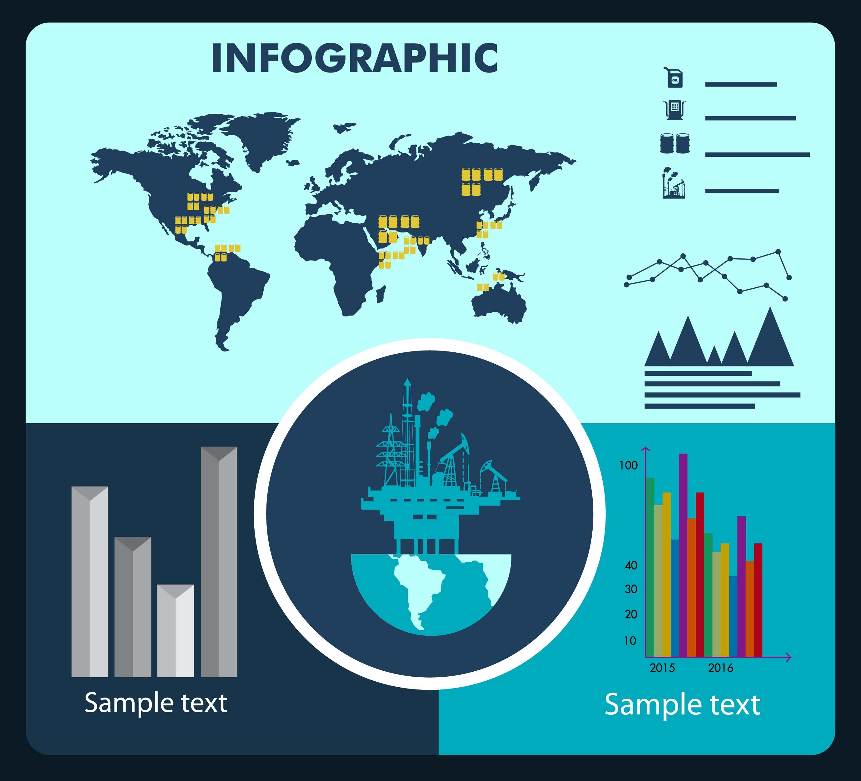 business infographic template map chart oil platform decoration