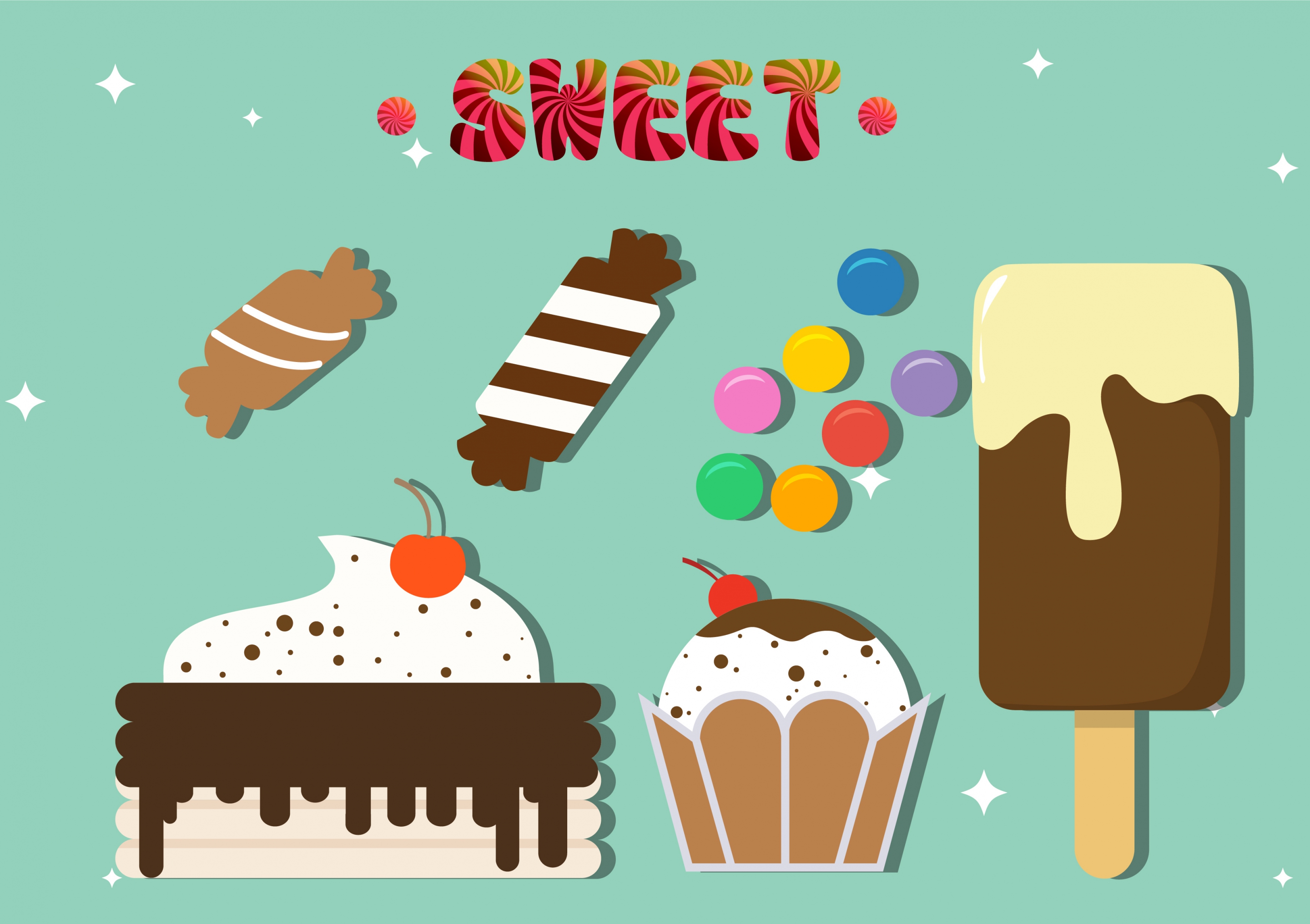 sweet food design elements cream candies cakes icons