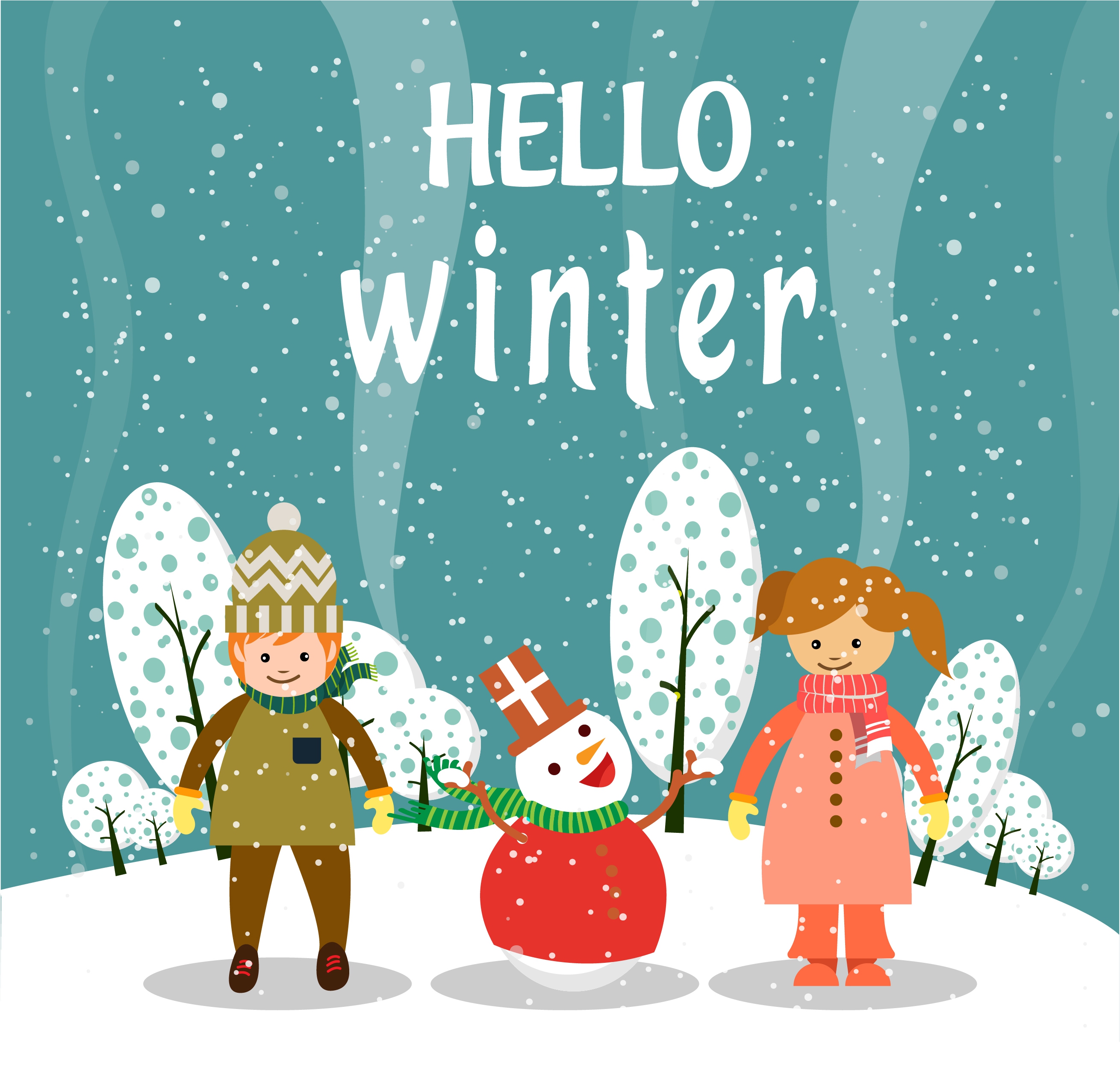 winter background classical cartoon manner human snowman decoration