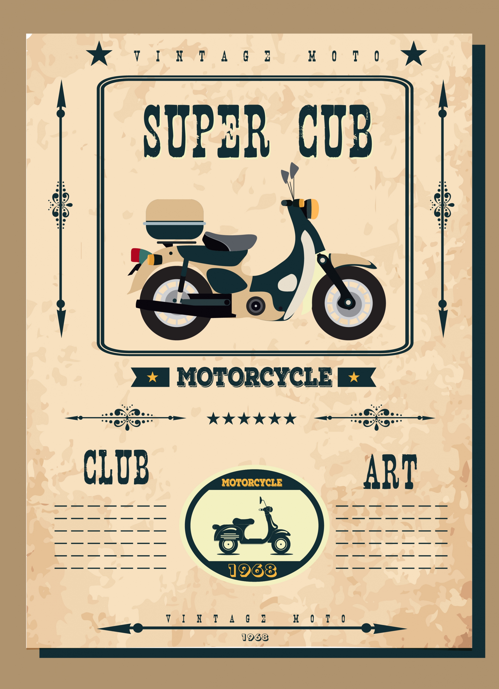 vintage motorbike club banner super cub icon ornament