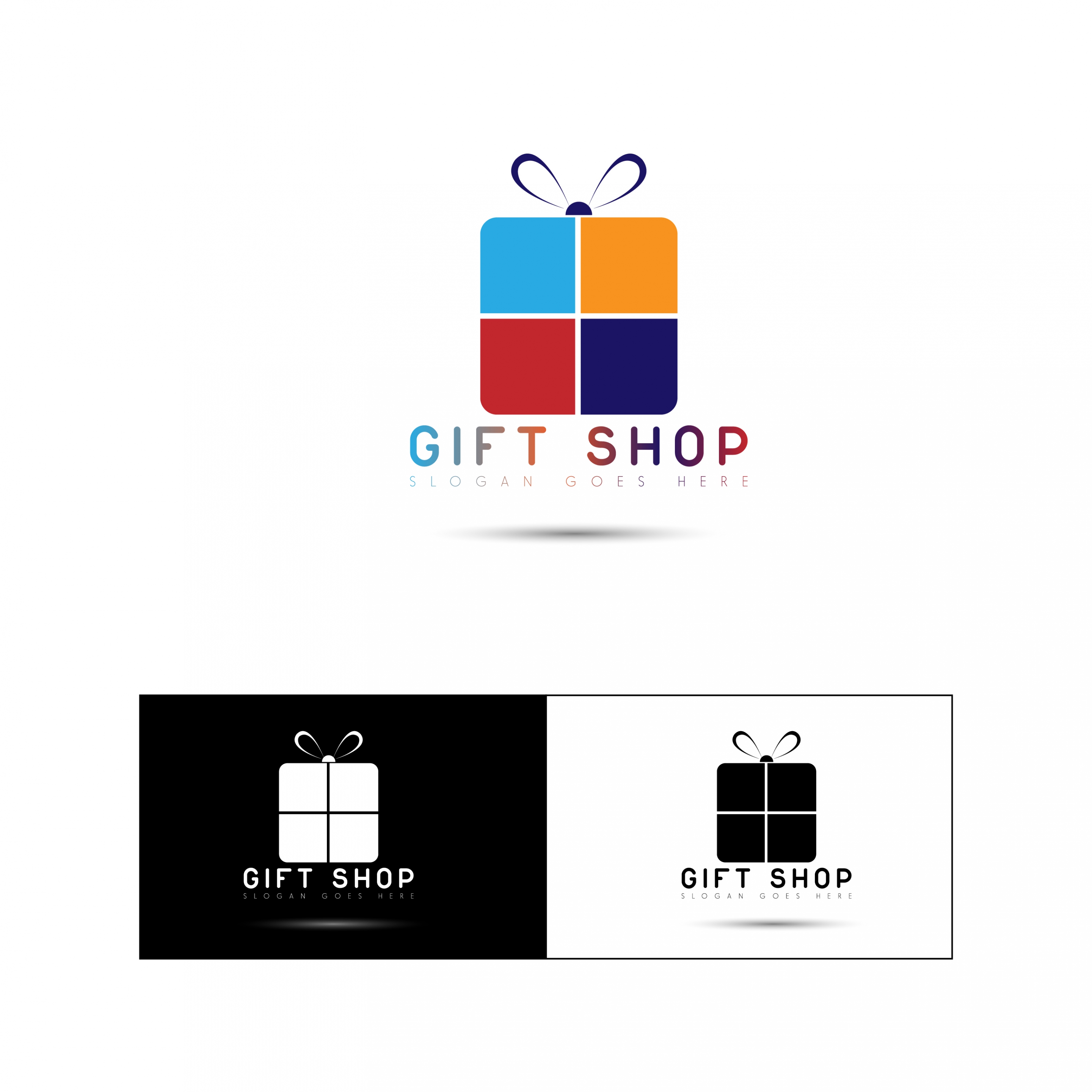 gift shop logotypes flat present box ornament