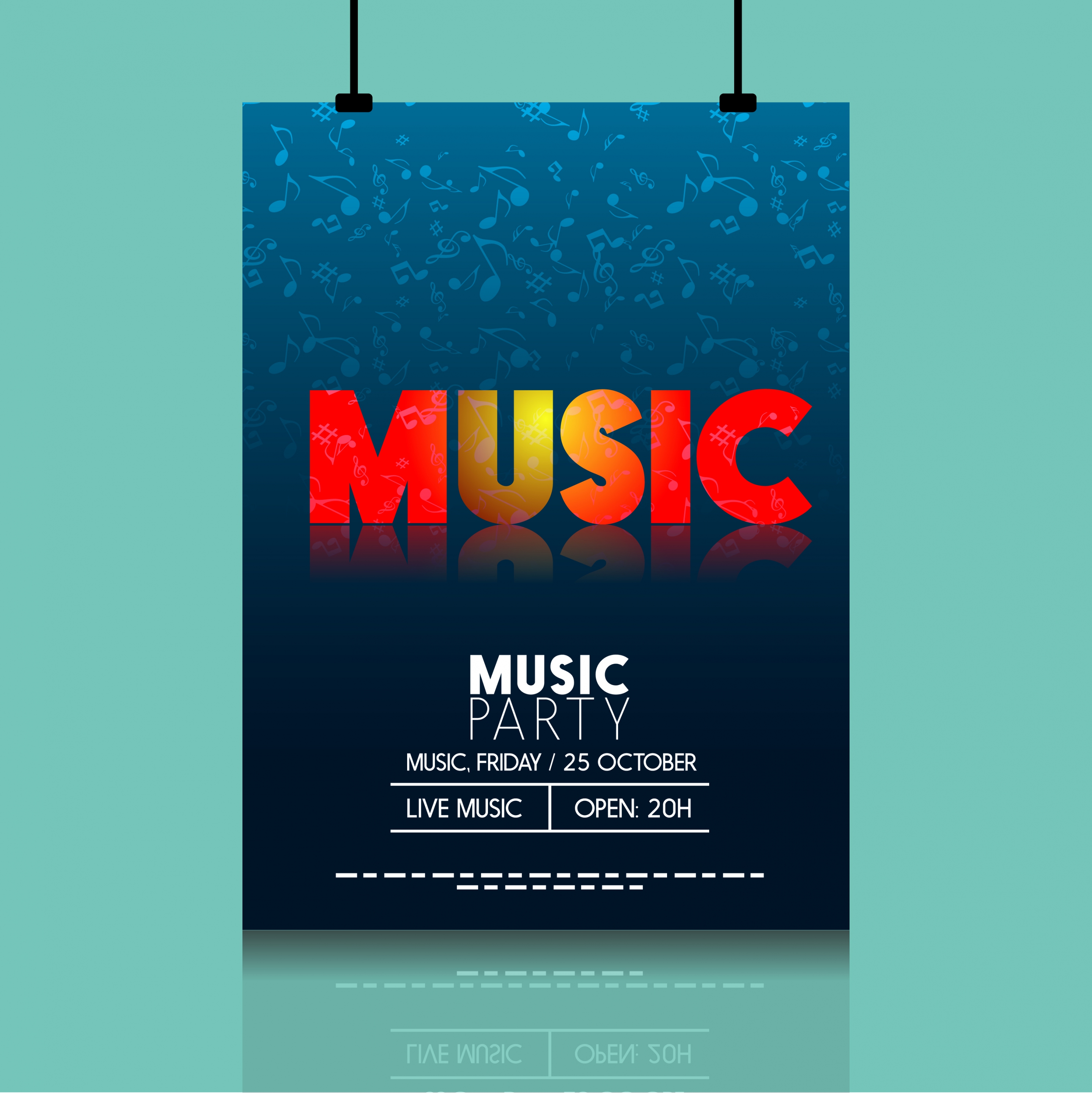 music party leaflet reflection text notes icons