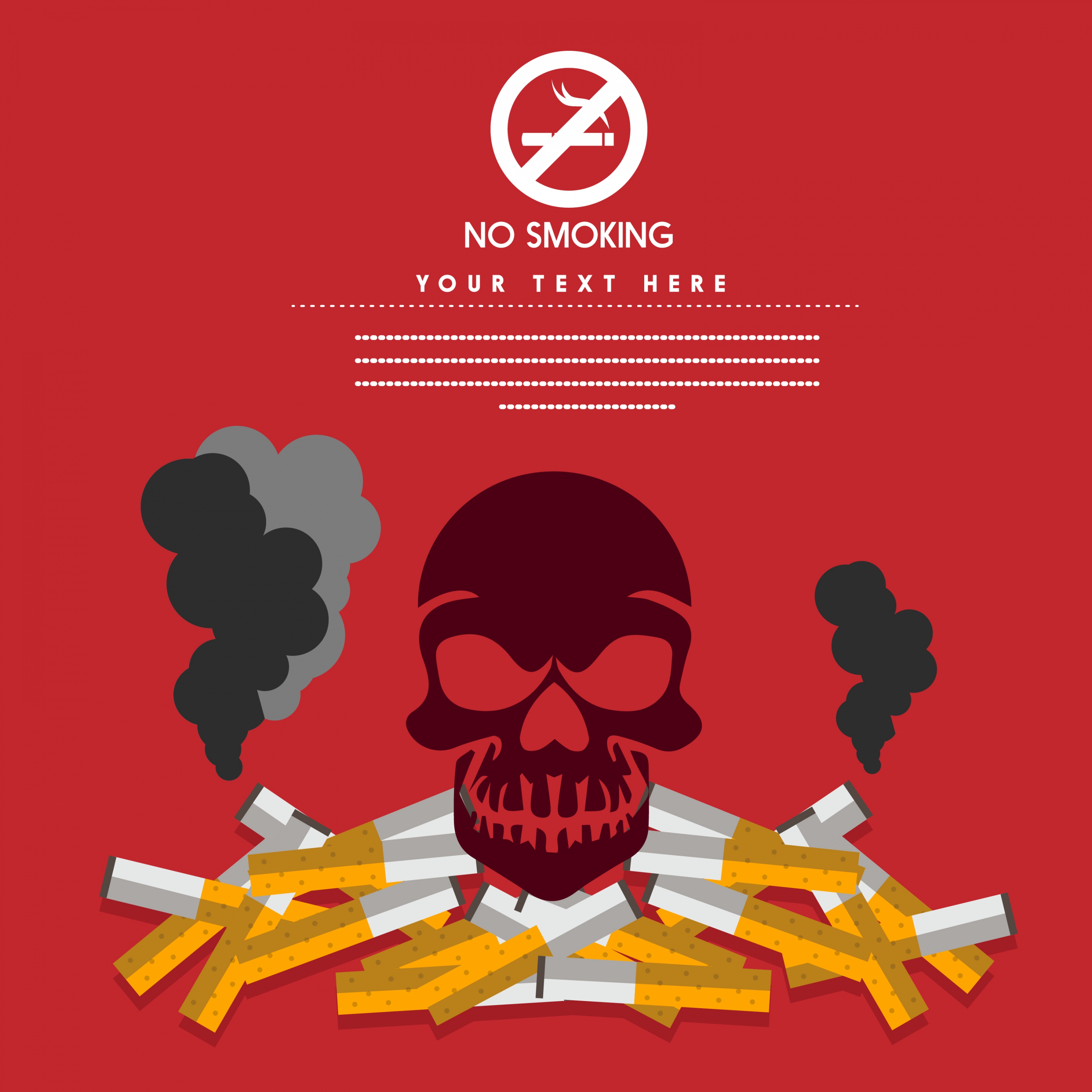 no smoking banner skull silhouette cigarette stack icon