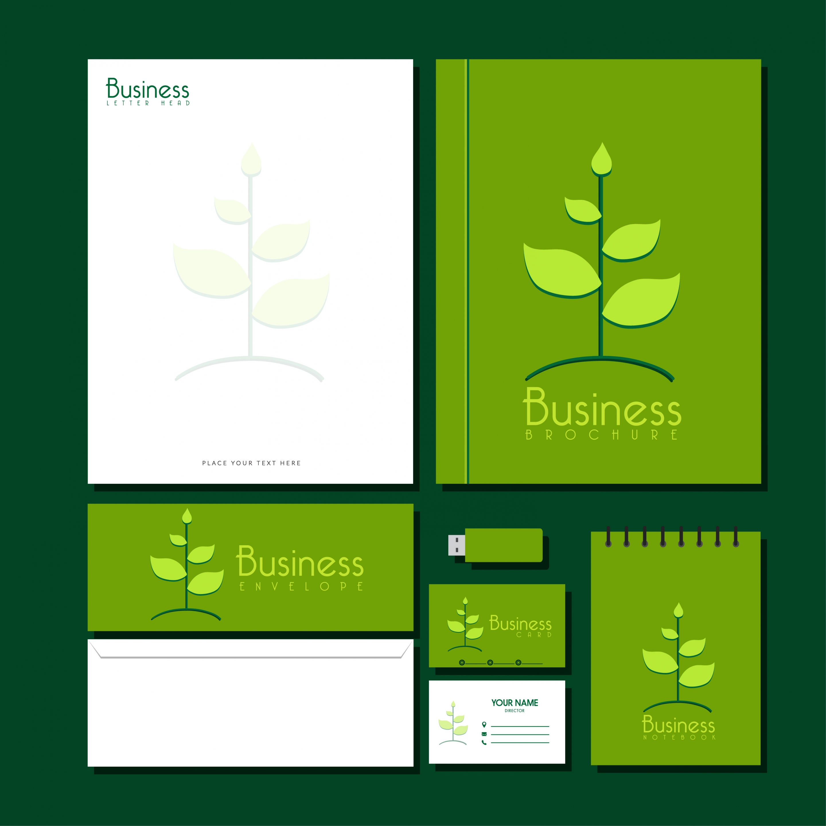 business identity sets green eco design tree icon