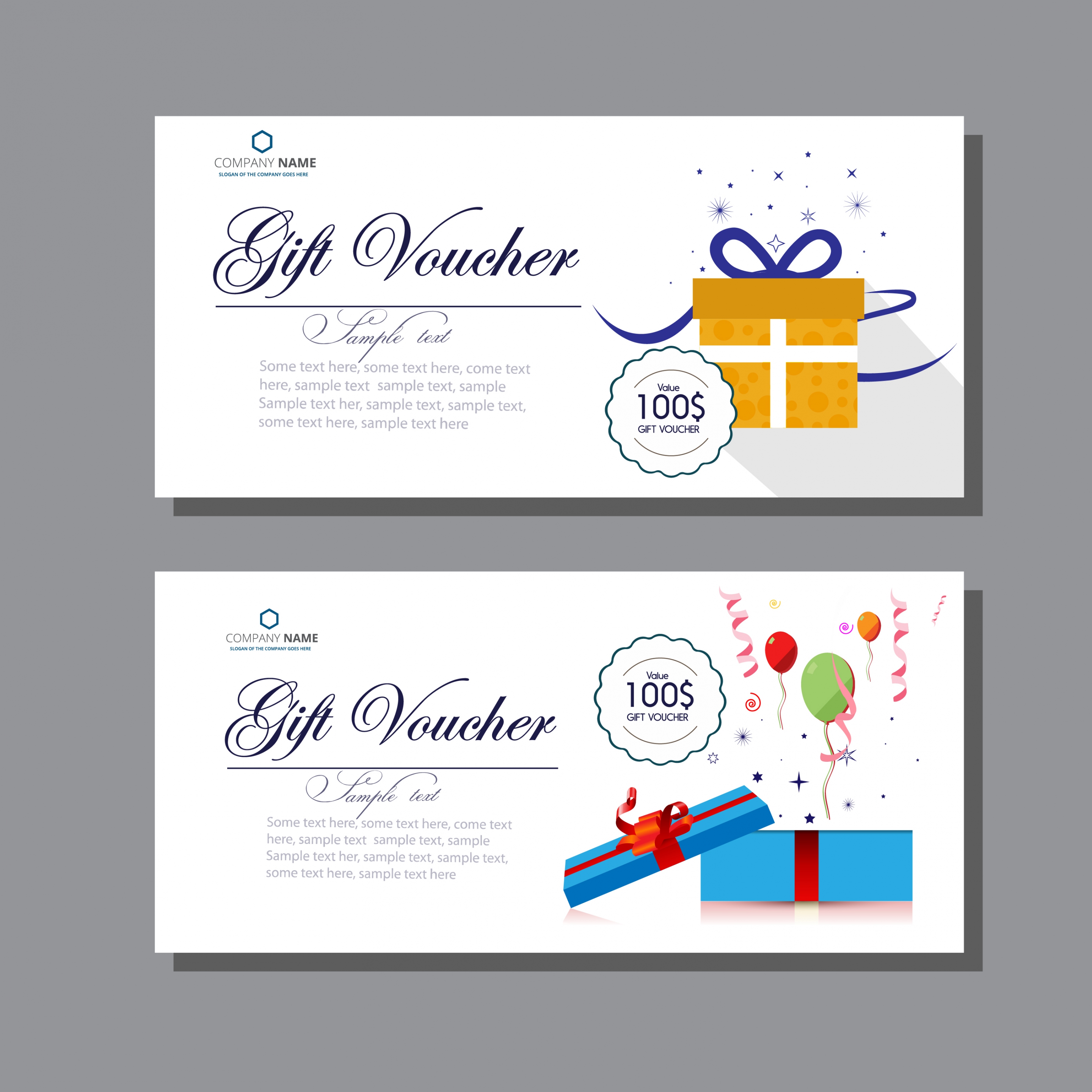 gift voucher templates calligraphy balloons present boxes ornament