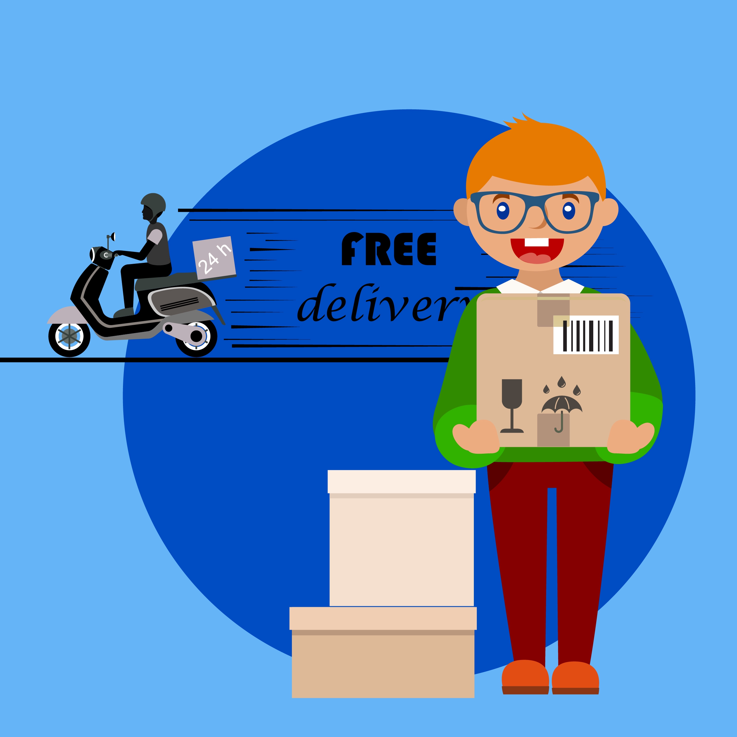 free delivery banner delivering boy icon colored design