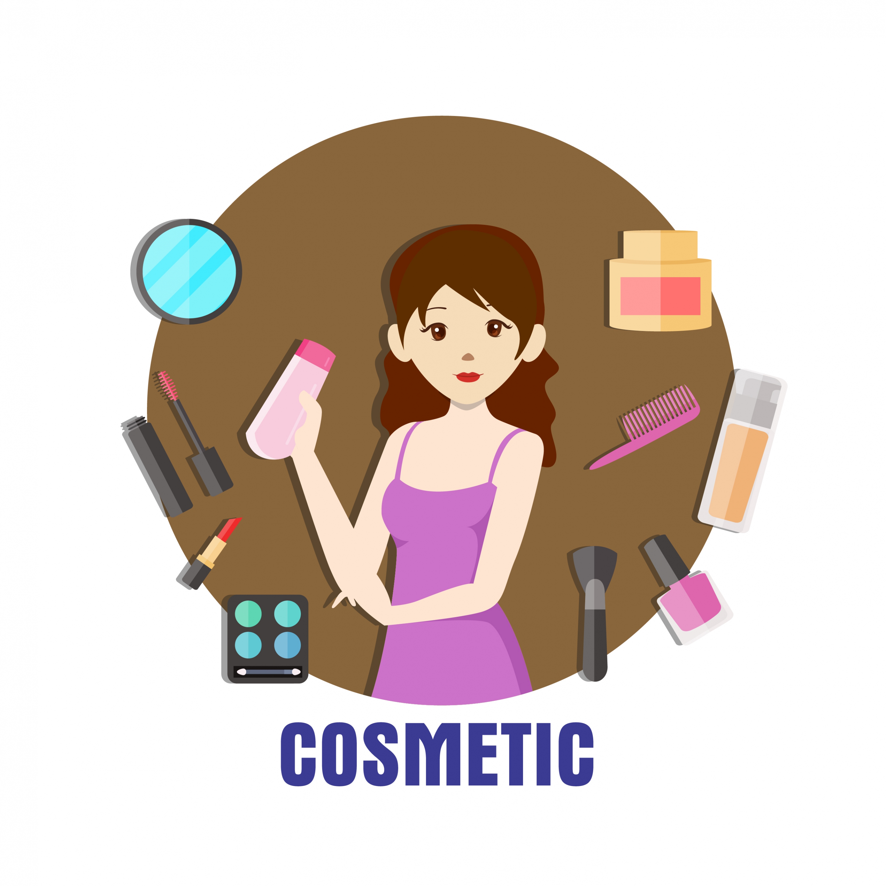 cosmetic advertisement woman makeup tools icons