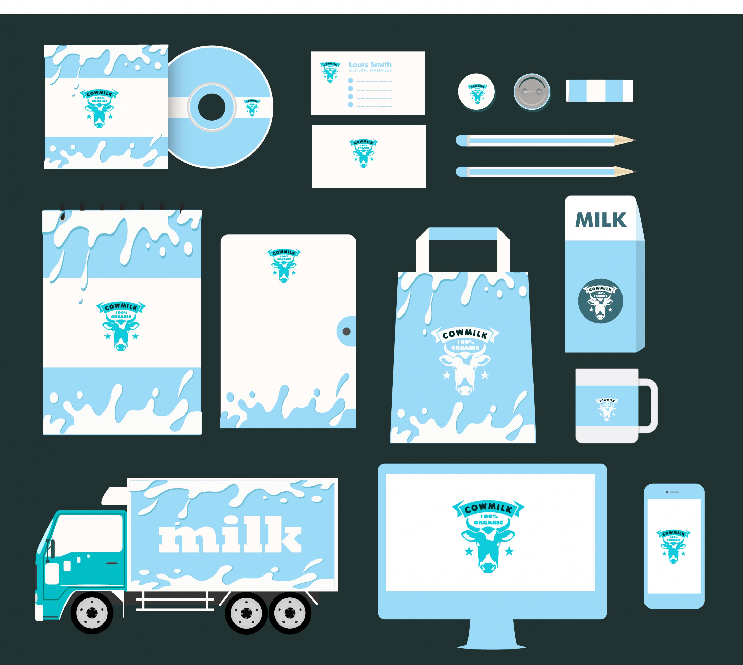 corporate identity collection splashing milk icon blue design