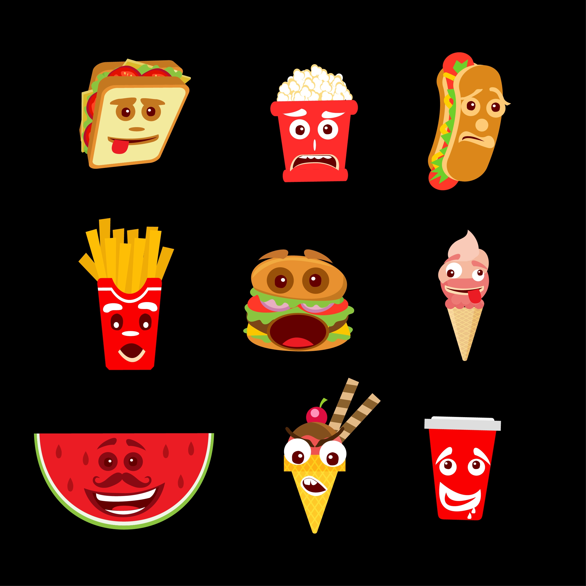 emoticon collection stylized fast food icons