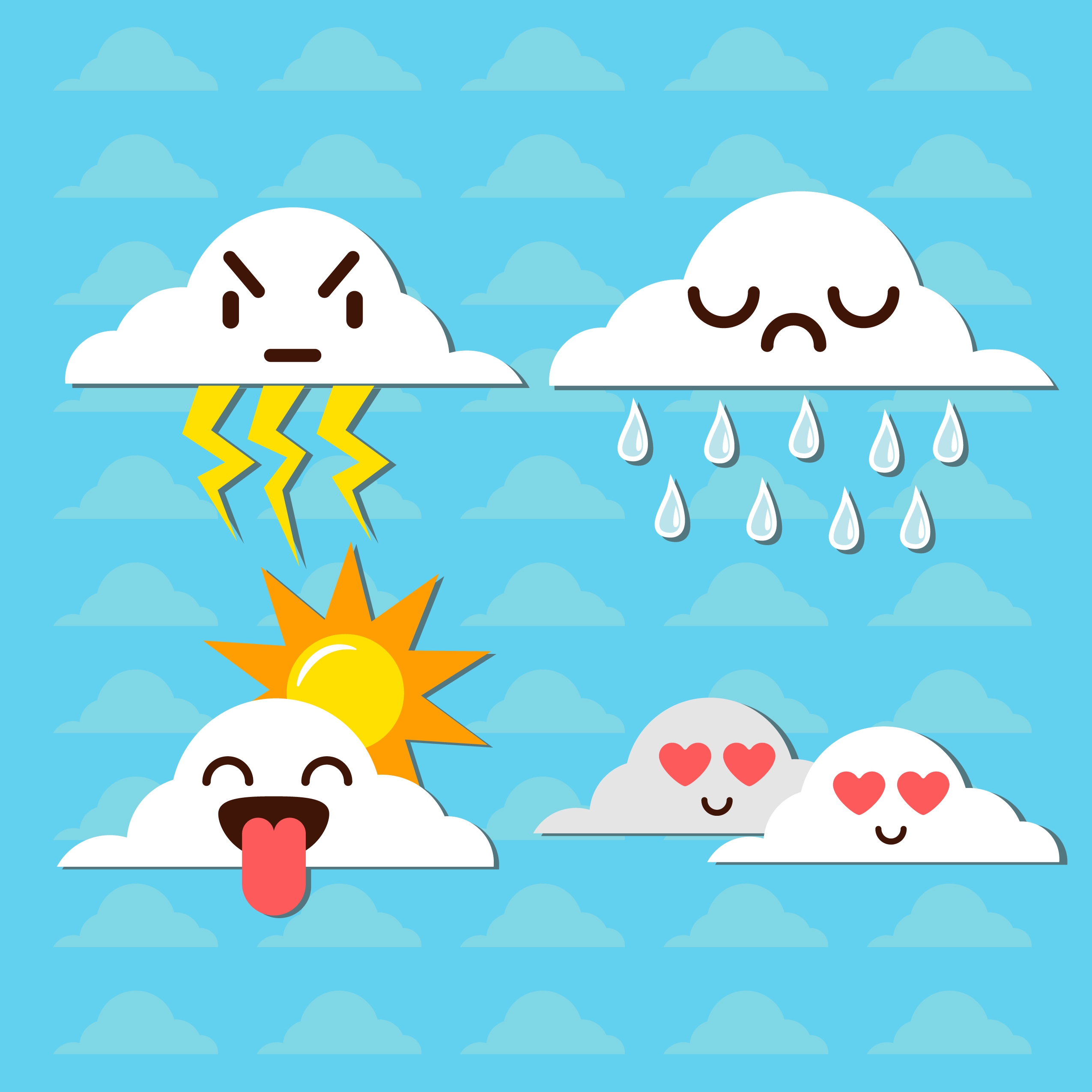 emoticon sets various stylized white clouds icons