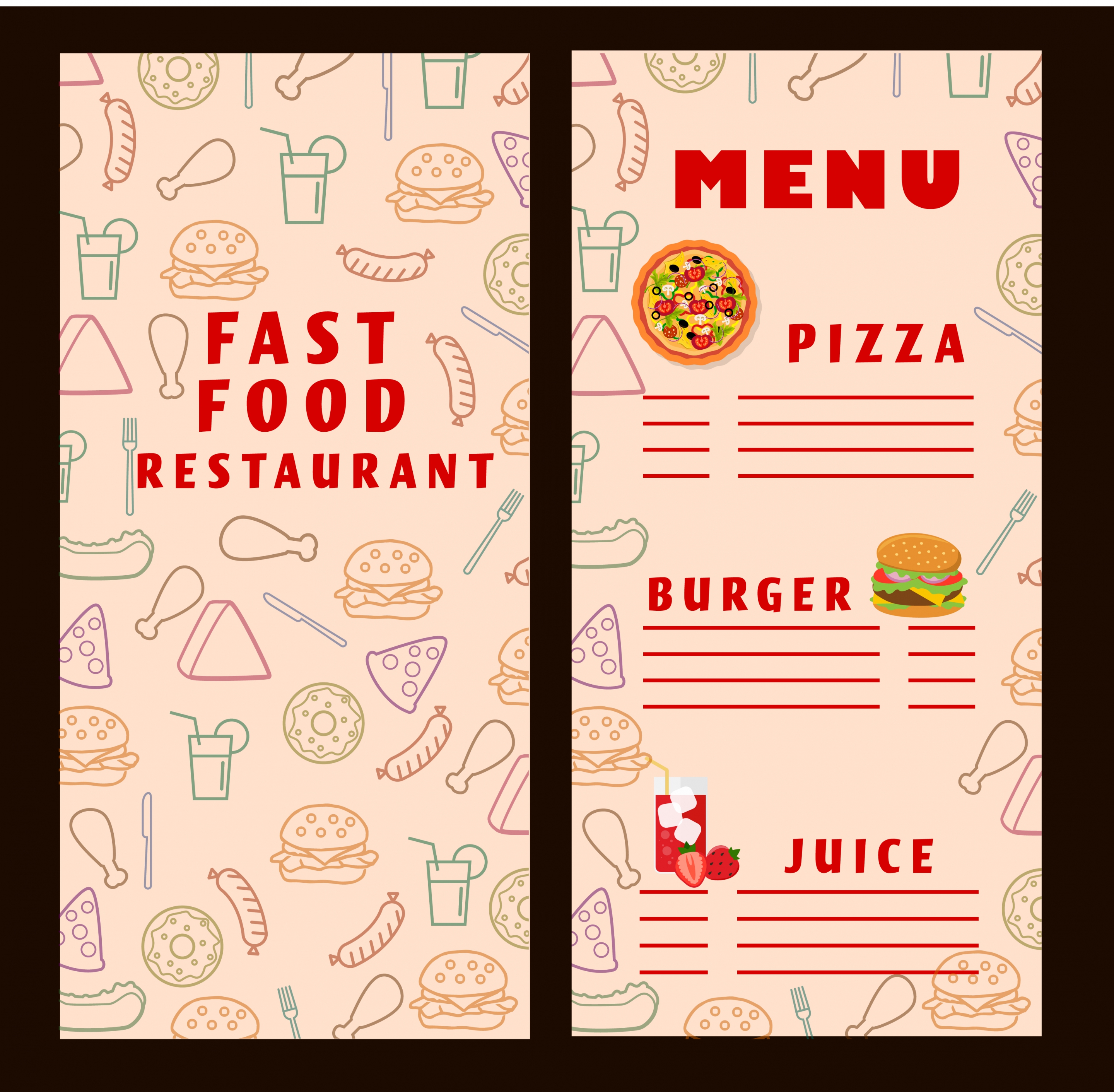 fast food menu template food icons vignette background