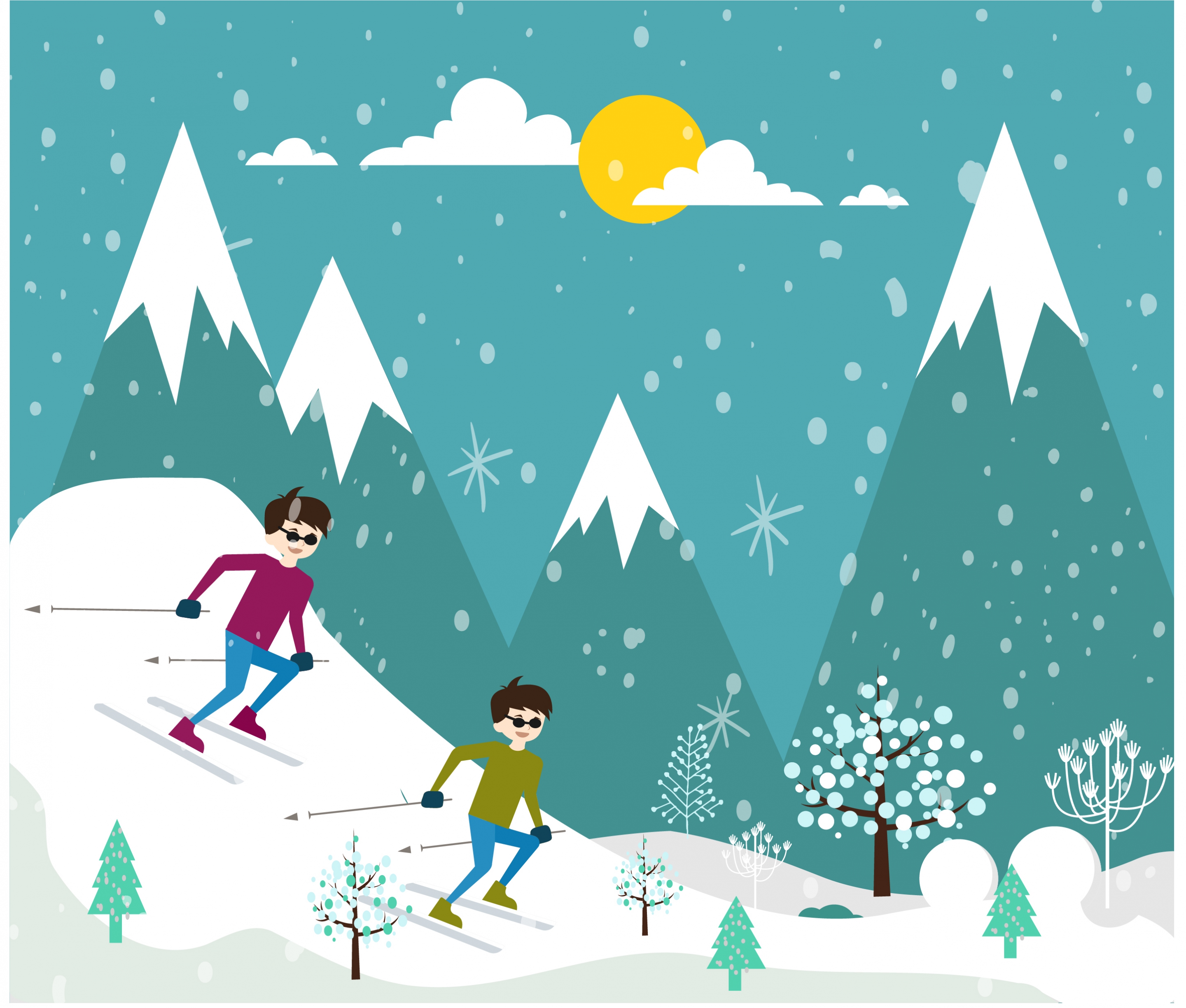 skiing sports drawing colorful outdoor cartoon design