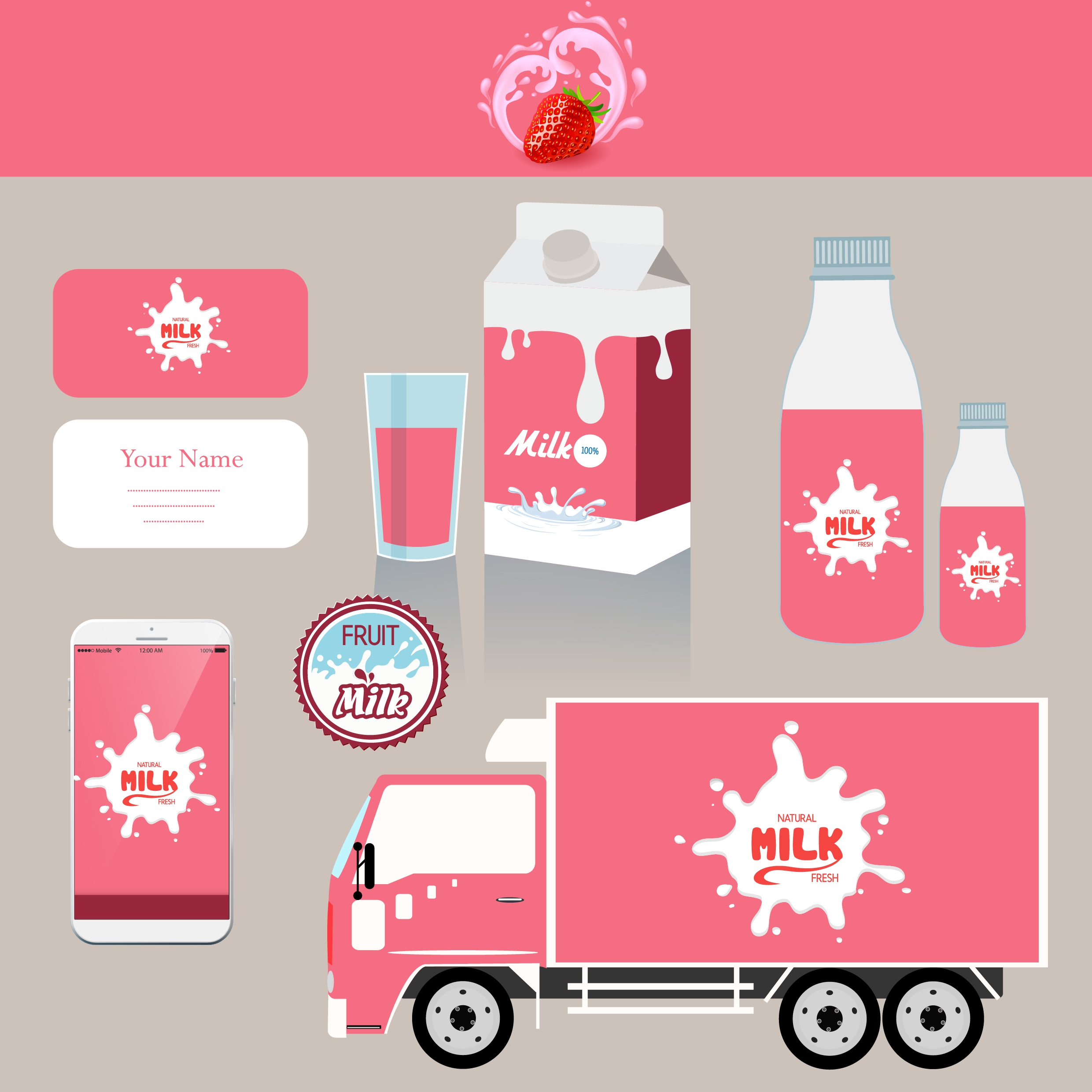 corporate identity sets splashing milk logo pink decoration