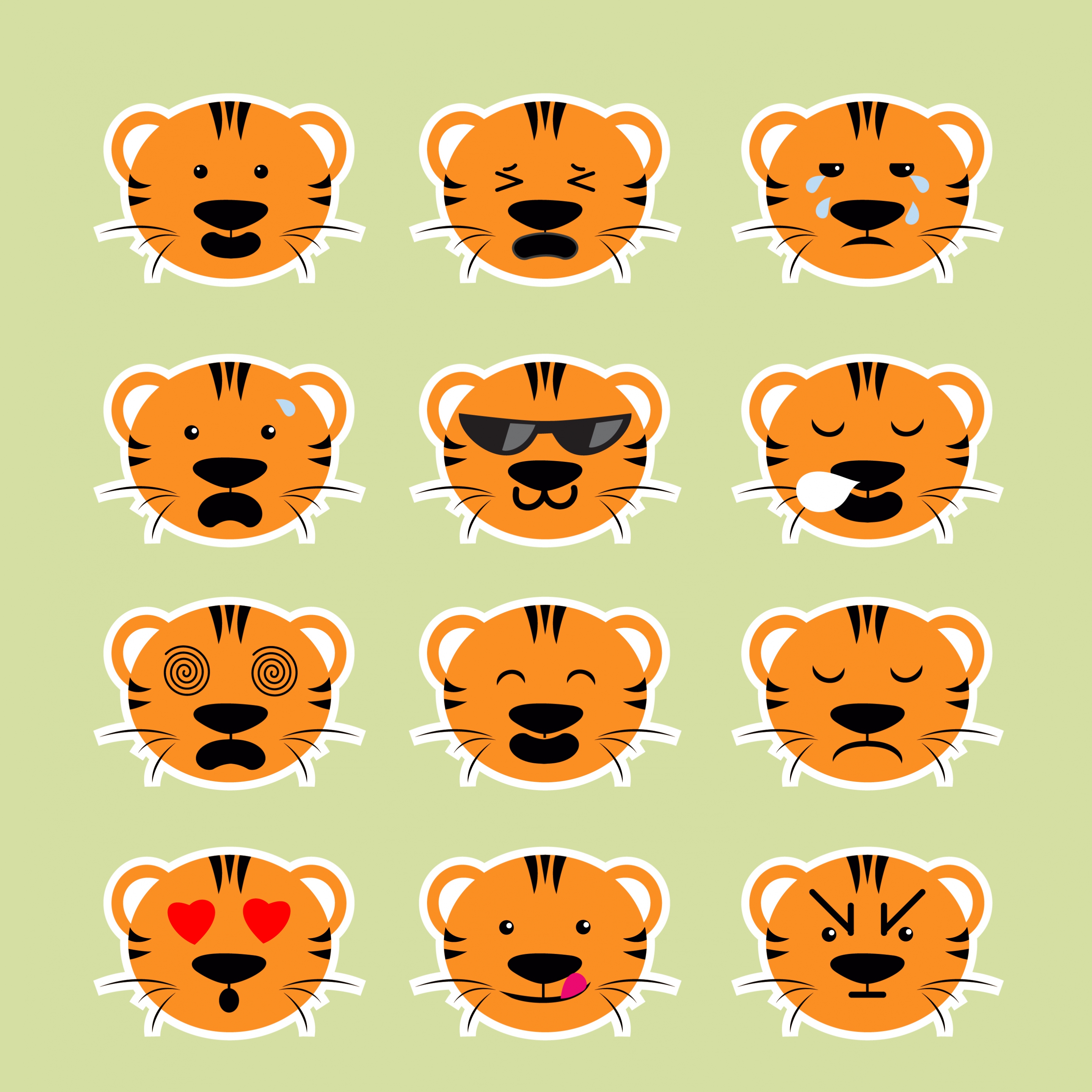 emotional icons collection cartoon tiger head decoration