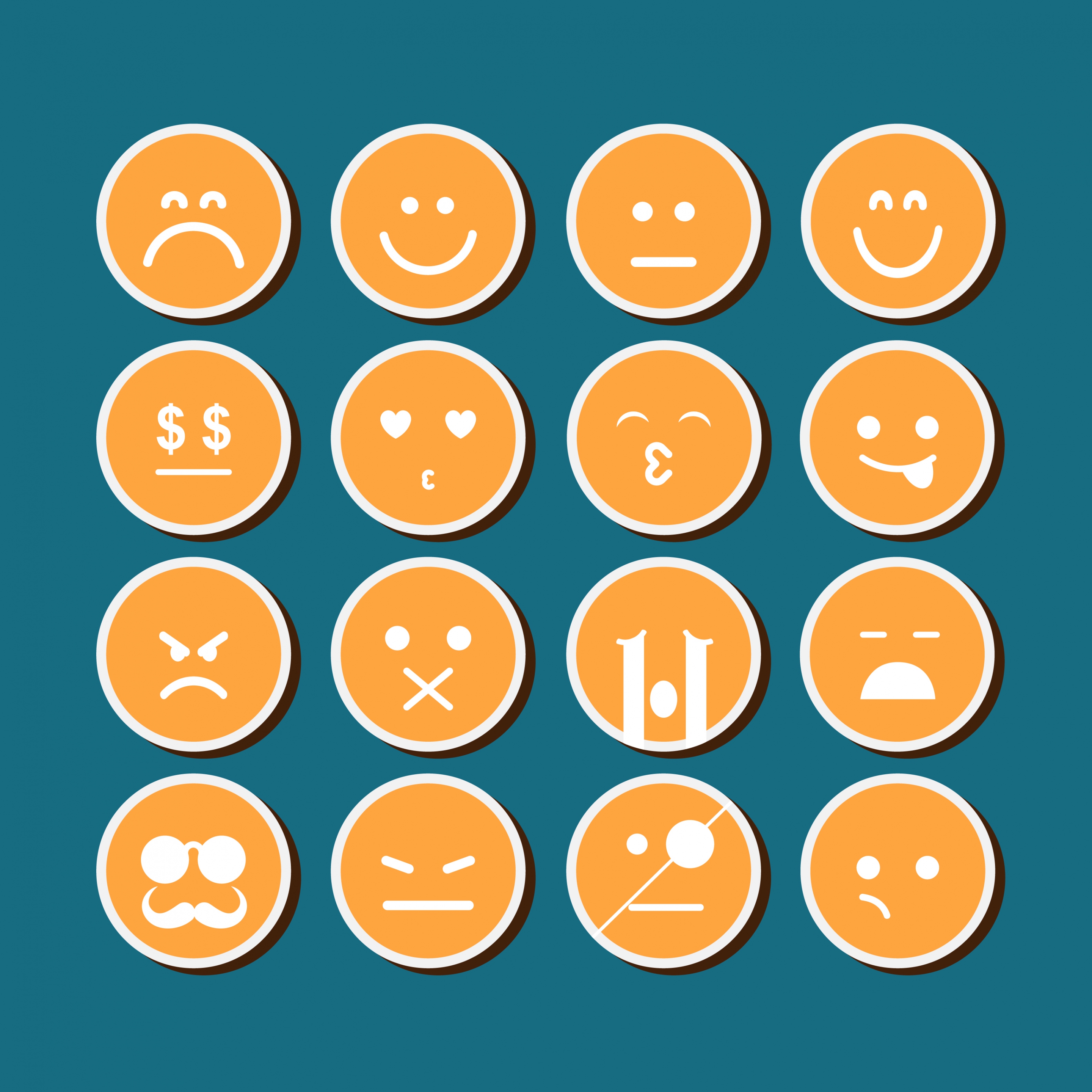 emoticon design elements collection orange circles isolation