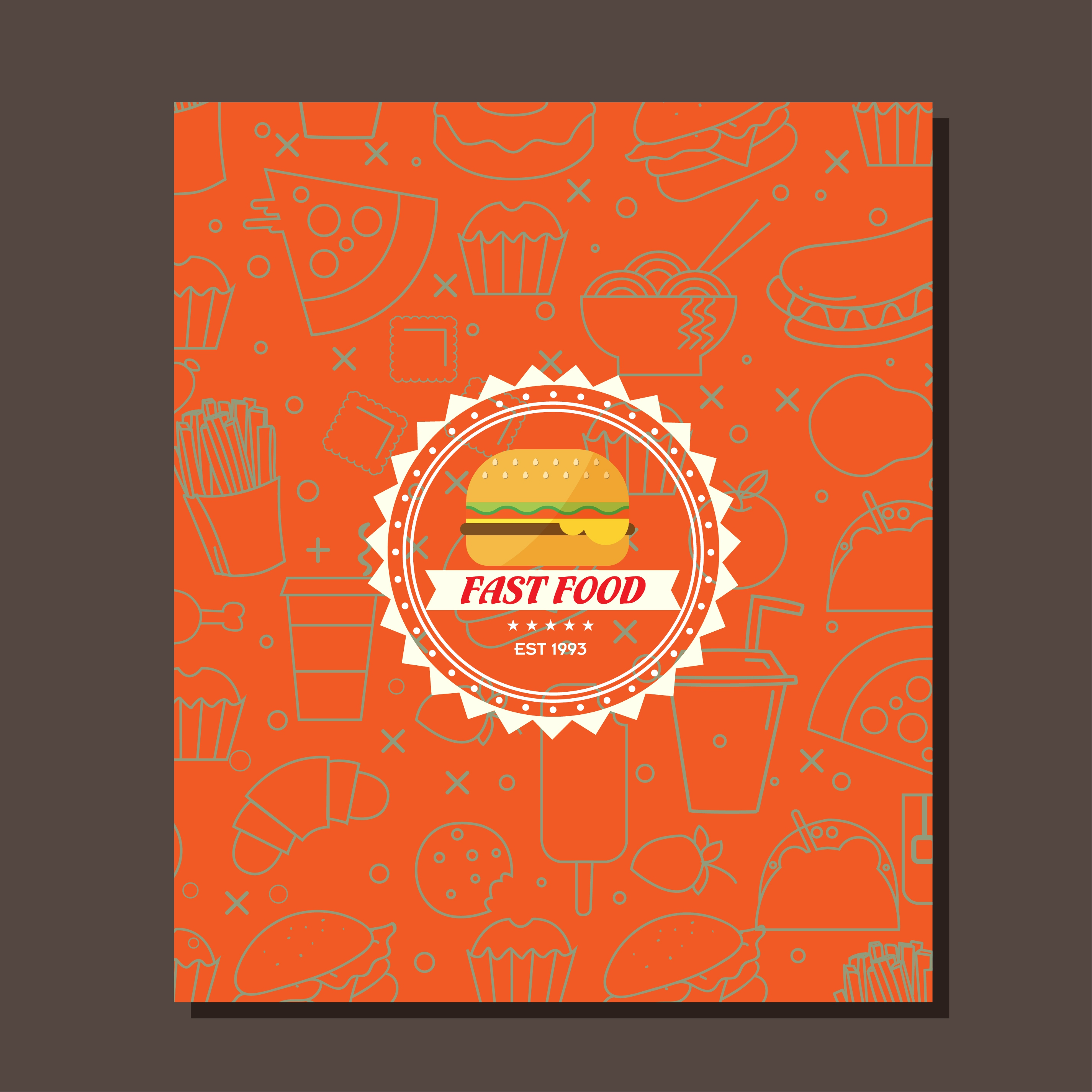 fast food leaflet cover design serrated circle logo