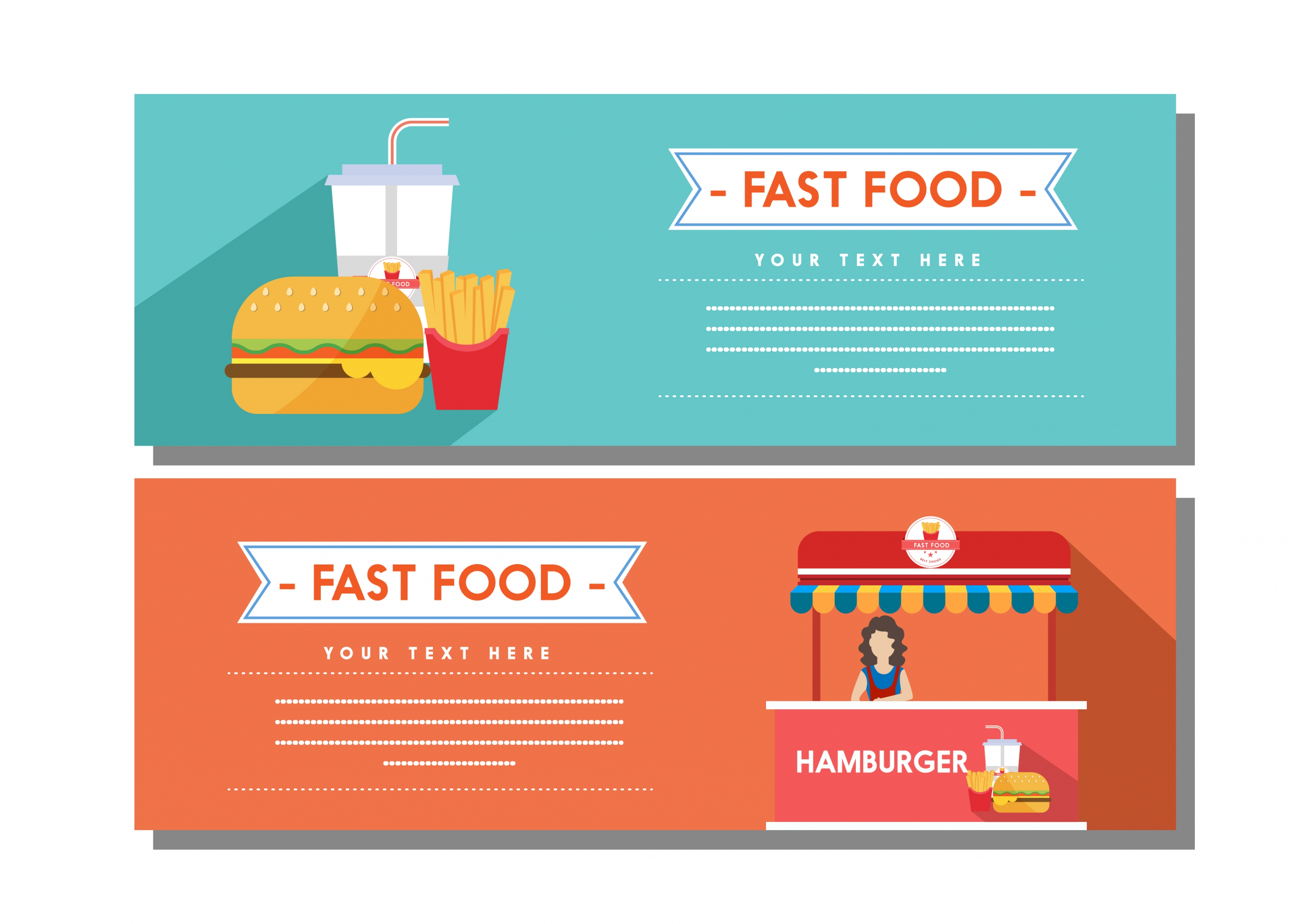 fast food banner sets colored food shop decoration