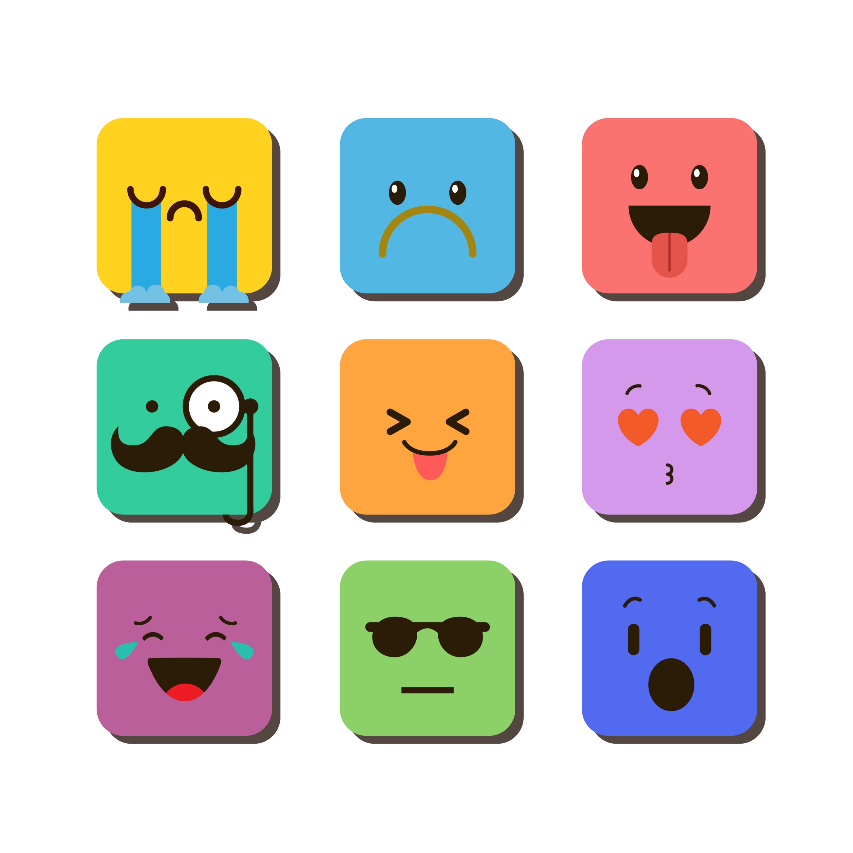 facial emoticon collection colorful squares ornament