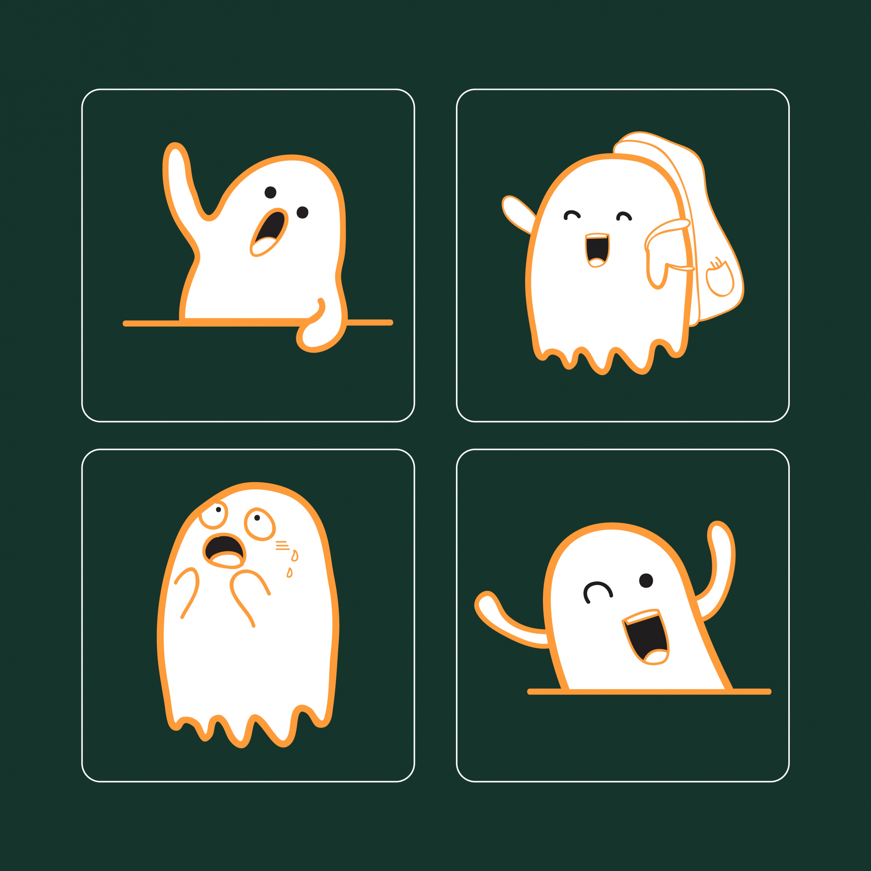 emotional icons collection cute white ghost decoration