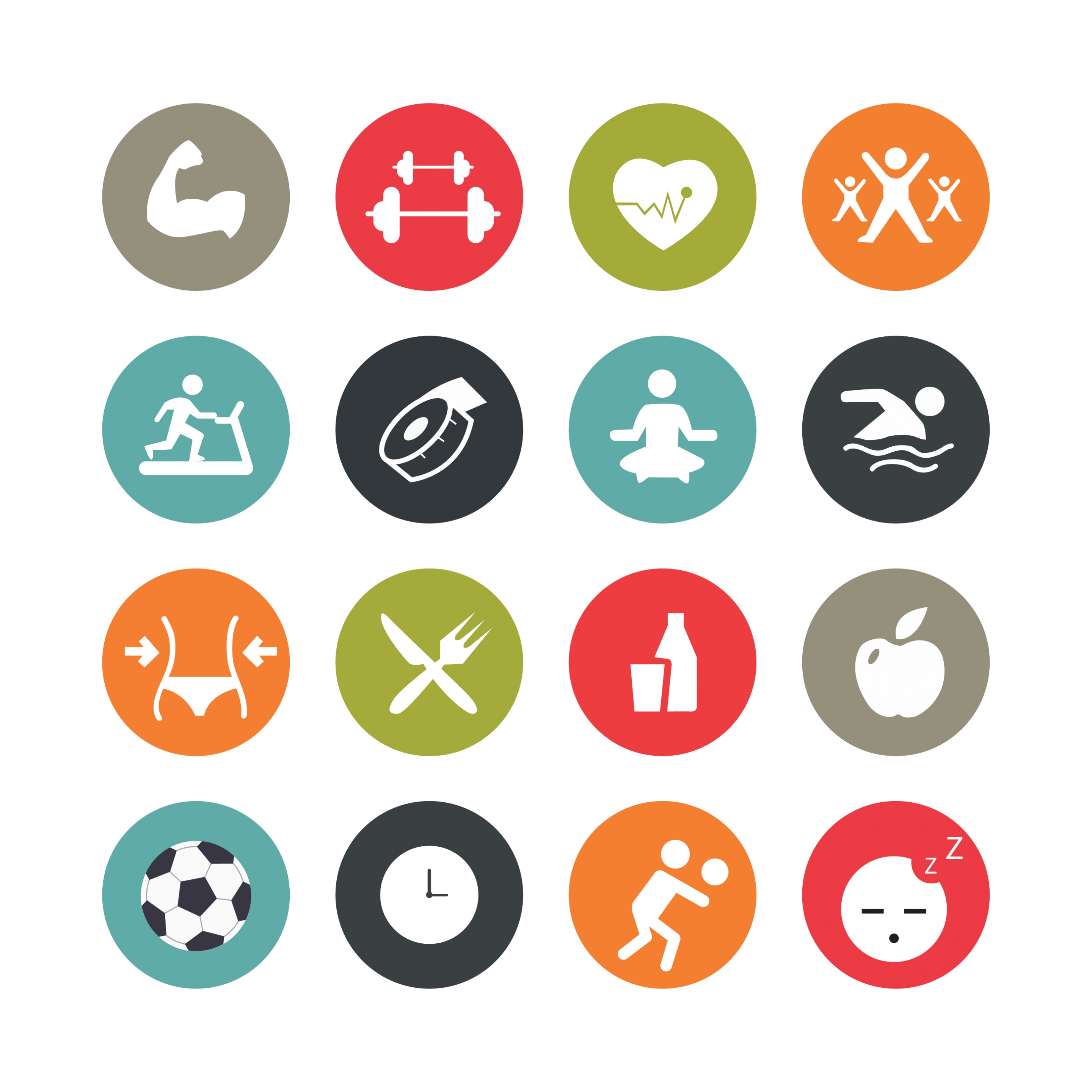 healthy life icons collection various flat isolation