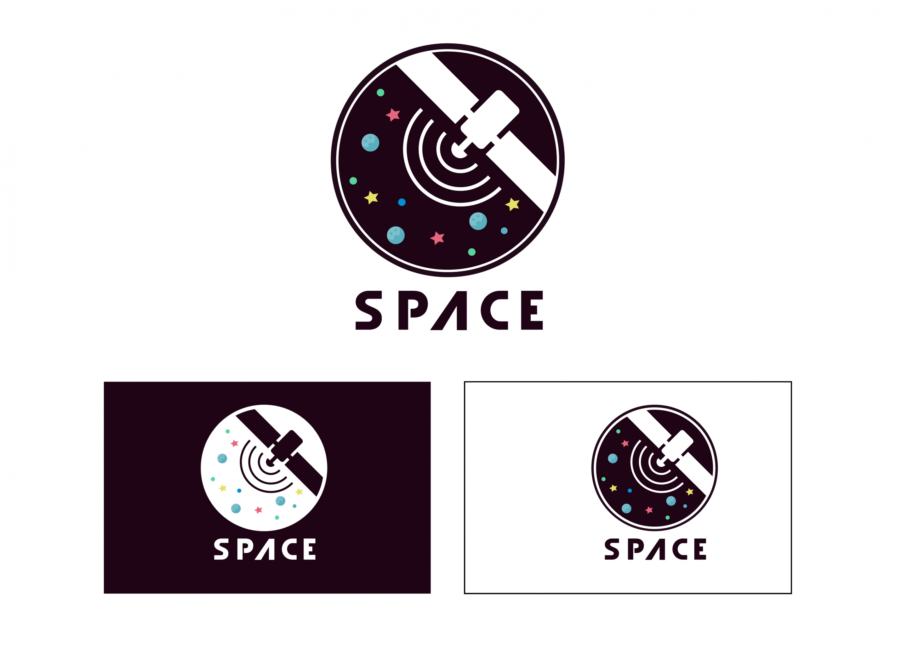 space logo sets satellite stars icons isolation