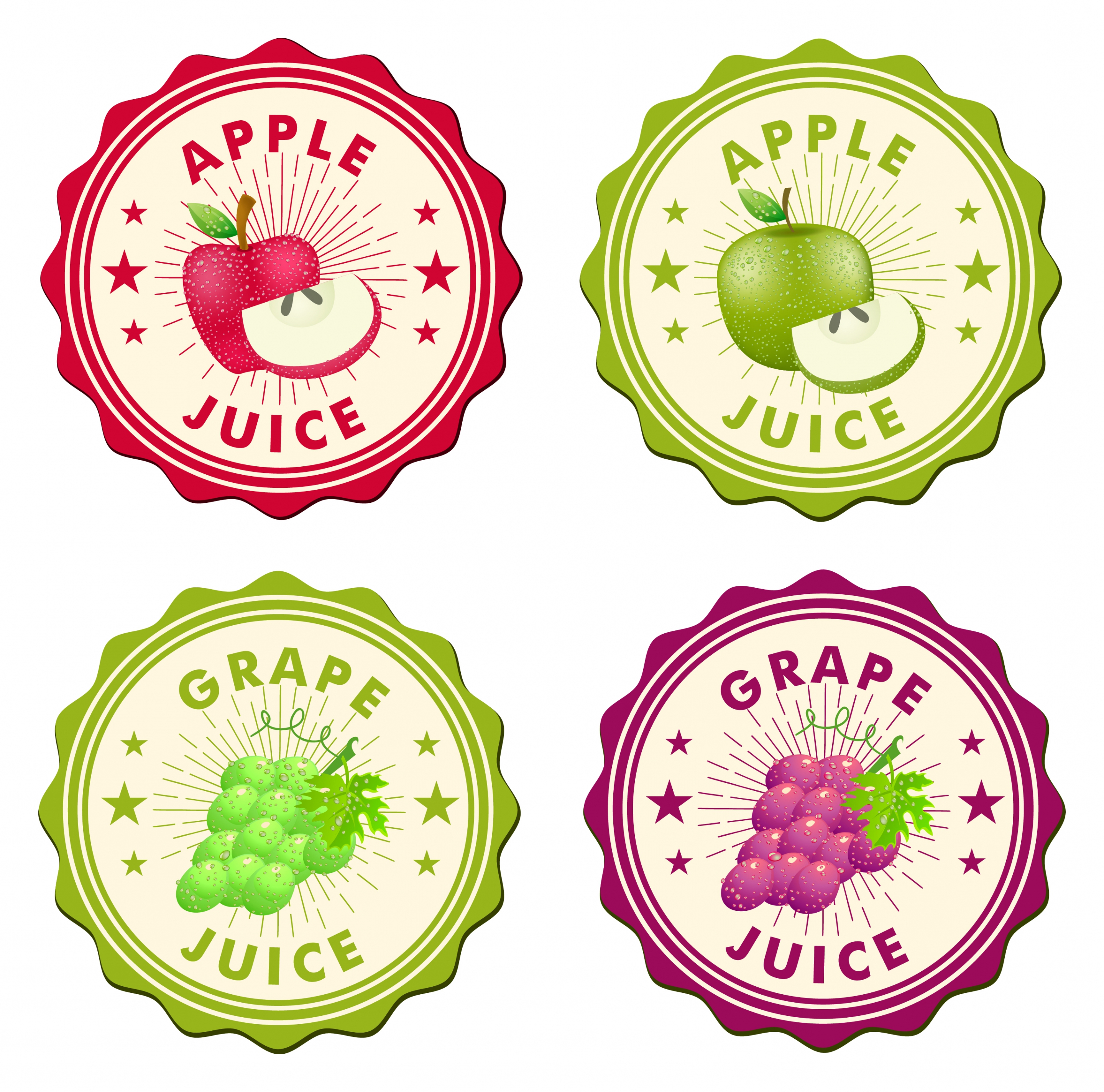 apple grapes juice labels collection colored circle style