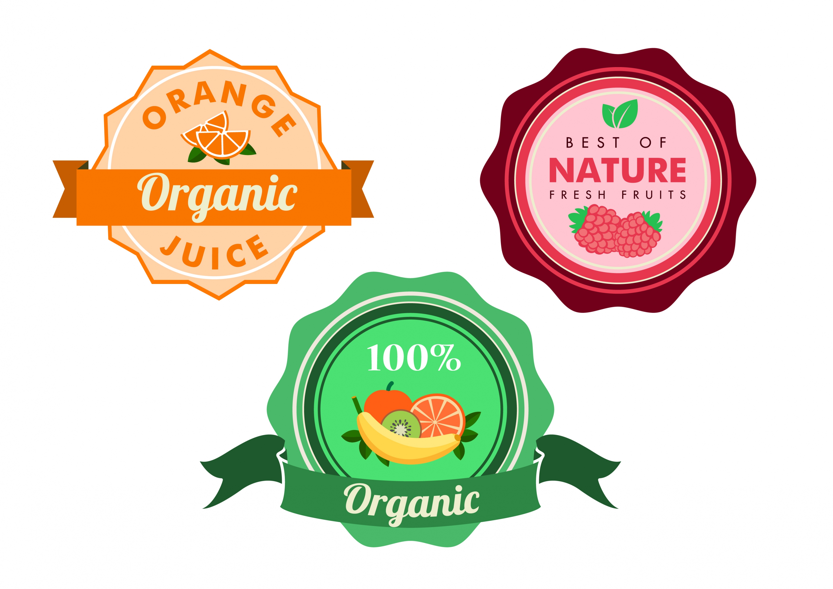 organic fruit juice badges colorful circle decoration