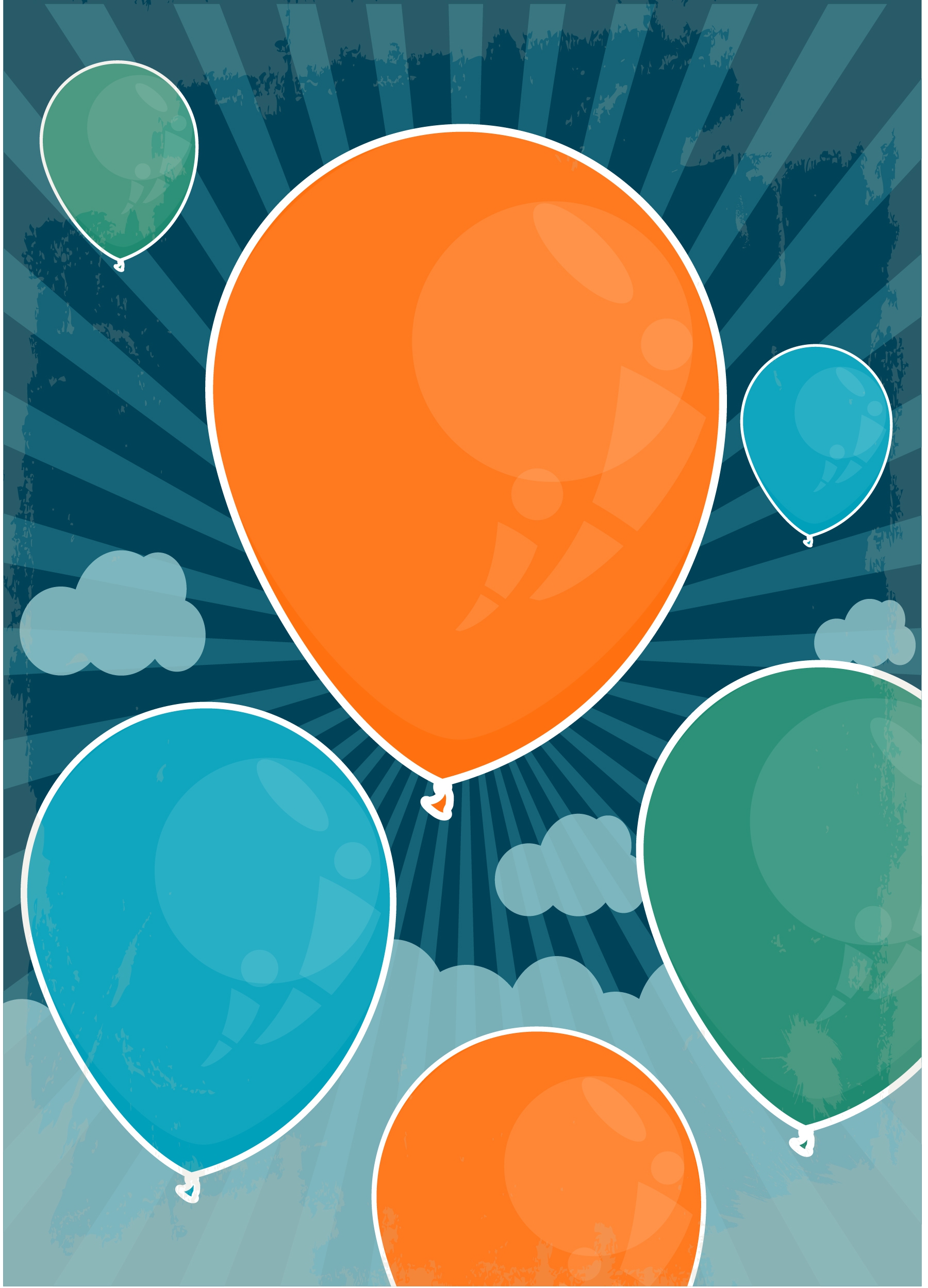 balloons background colorful flat design retro rays decoration