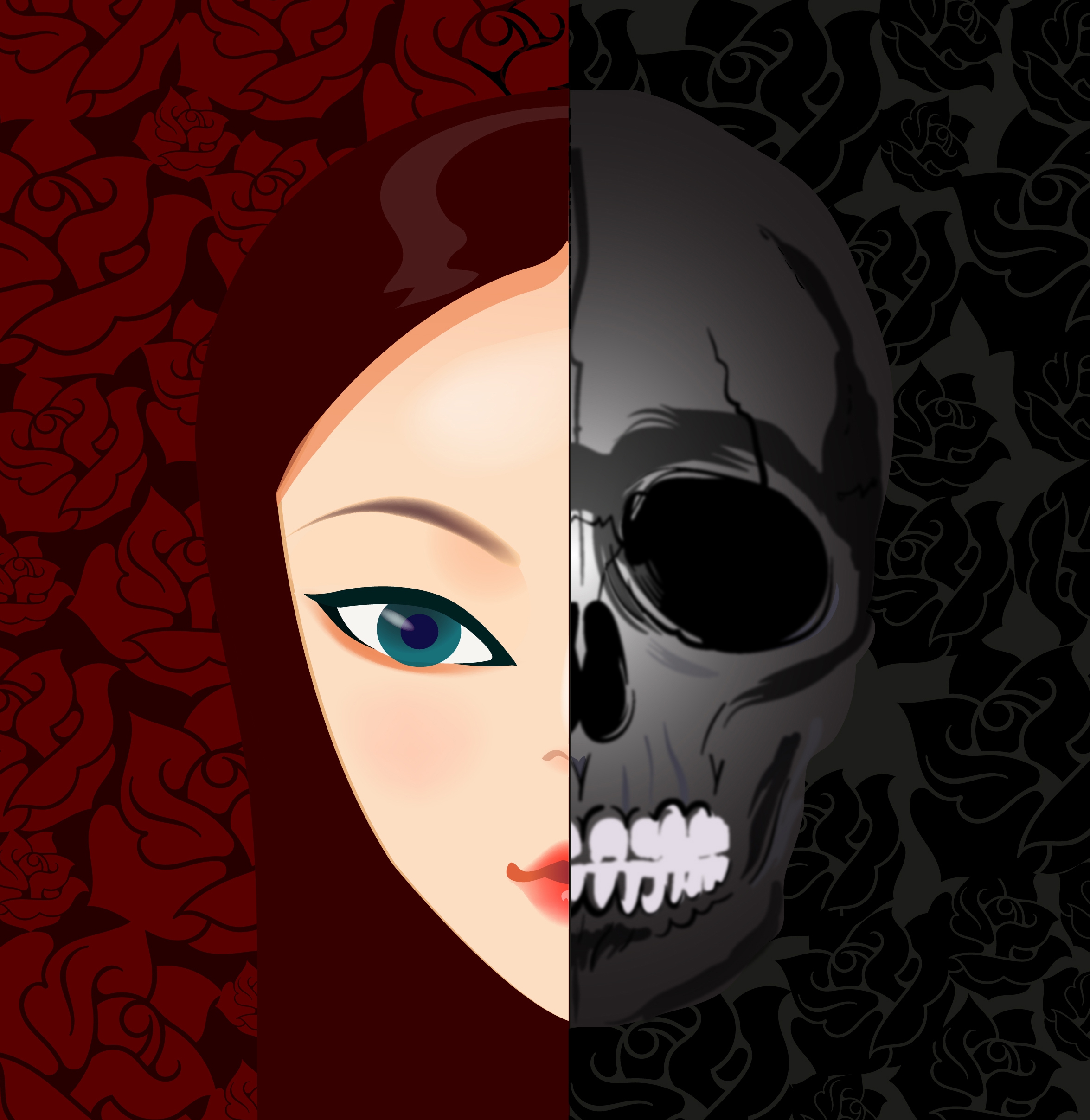 skull background woman half face decoration