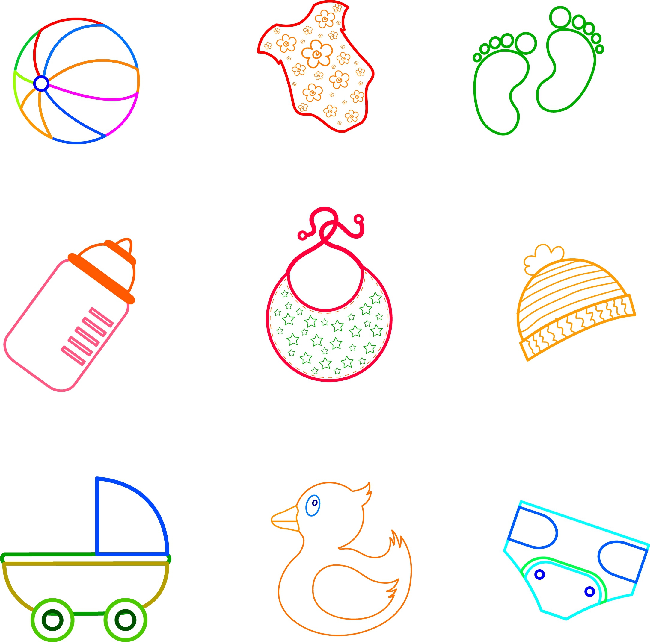 baby utensils collection flat colored outline