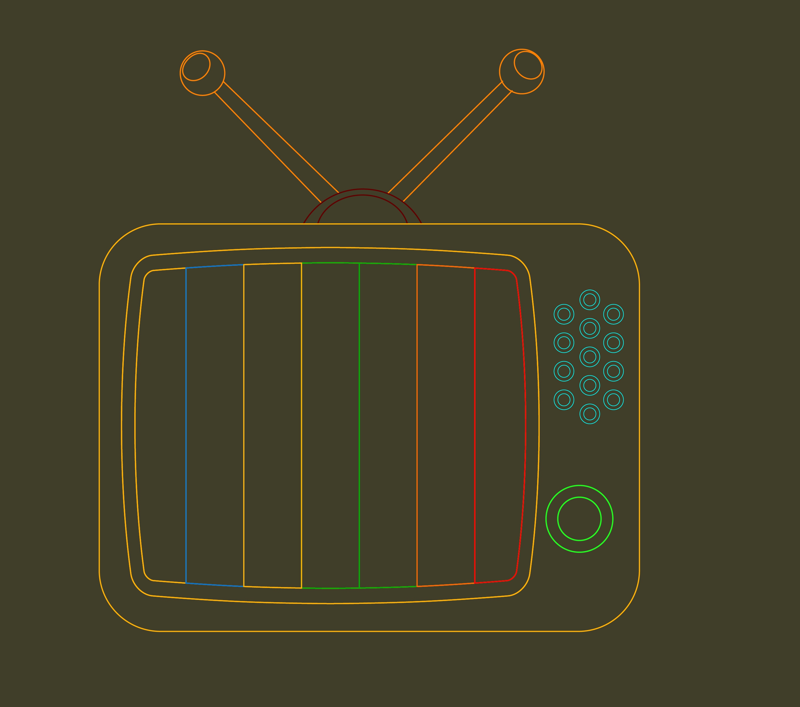 vintage television icon closeup colored flat sketch