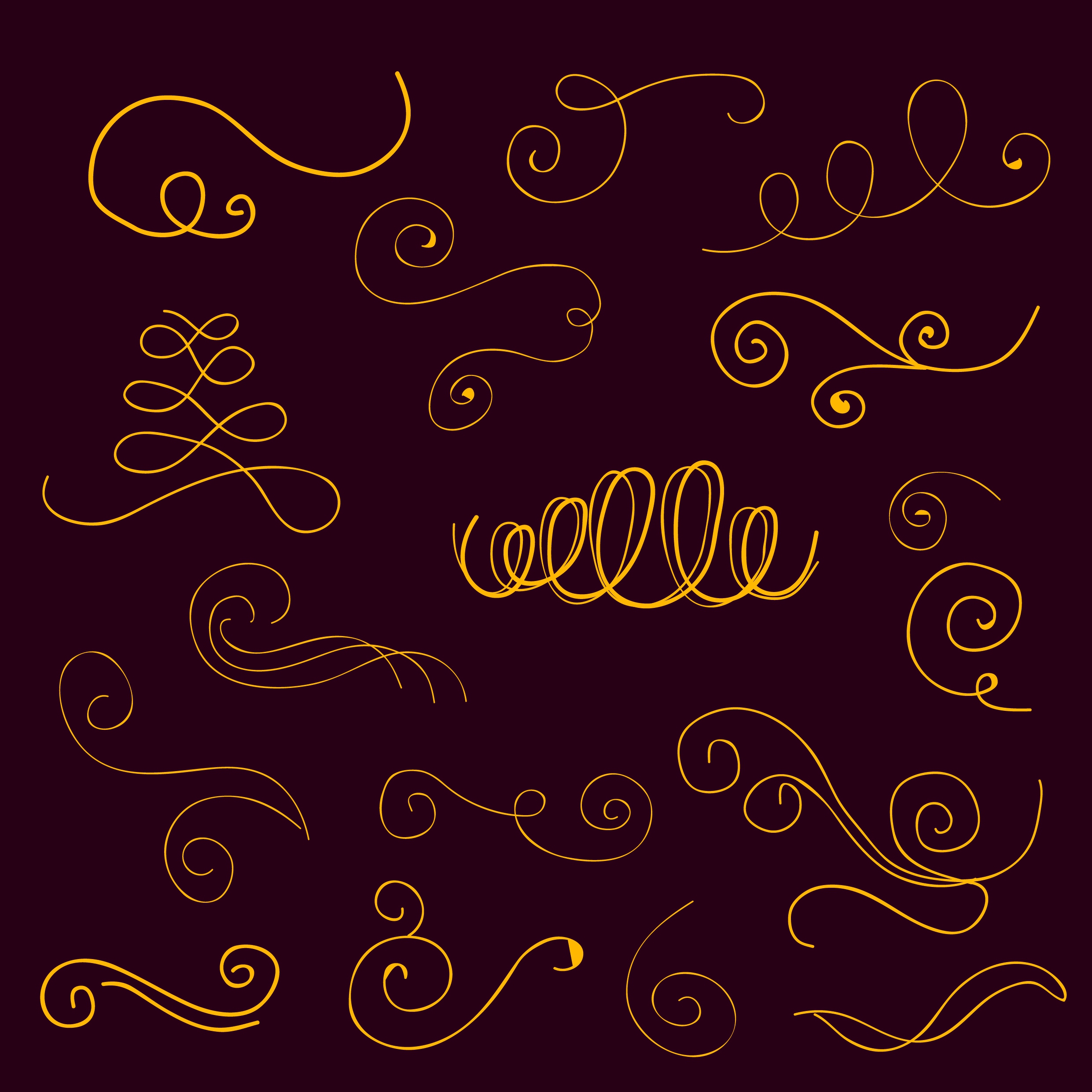 calligraphy design elements yellow curves sketch