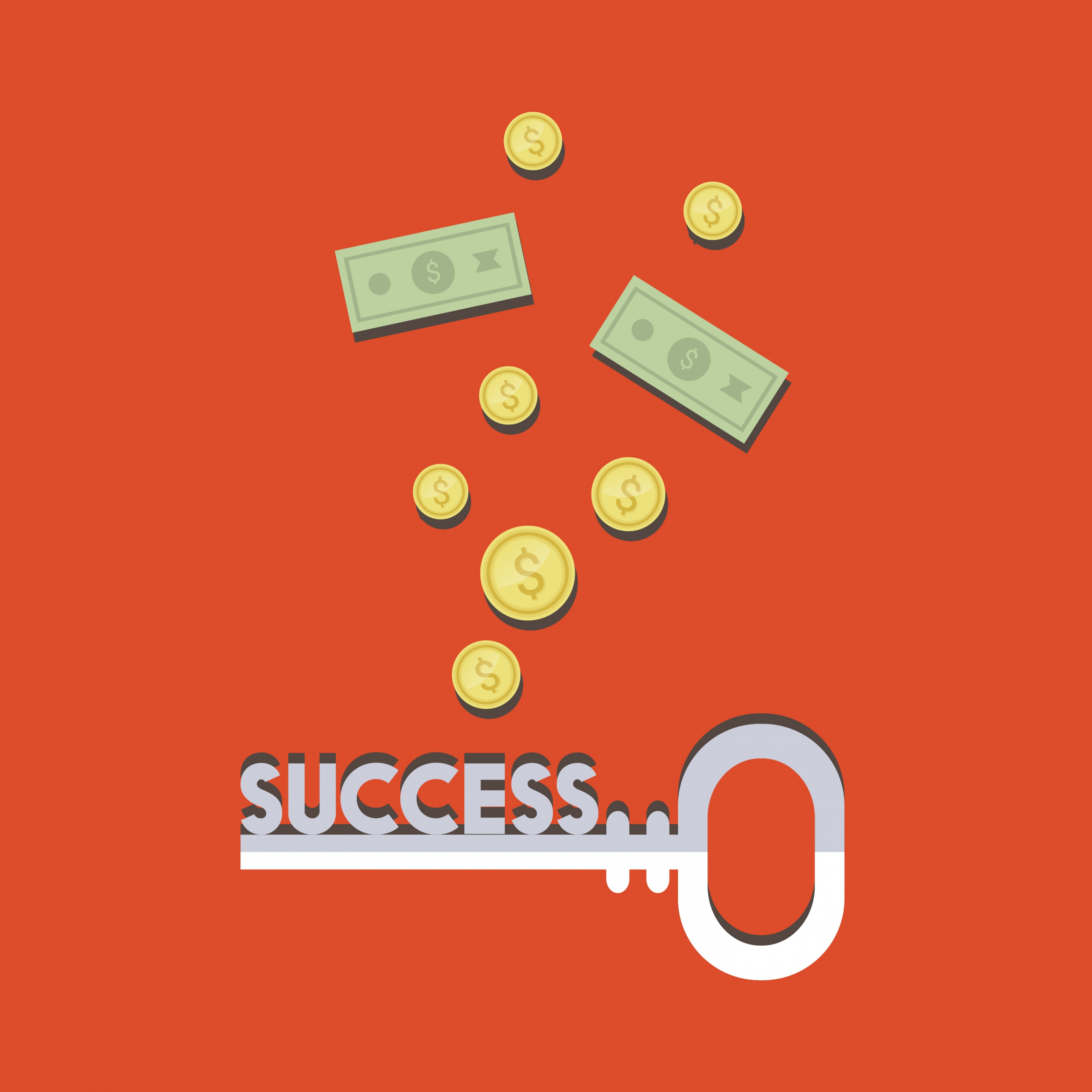 success concept background colored money coins key icons