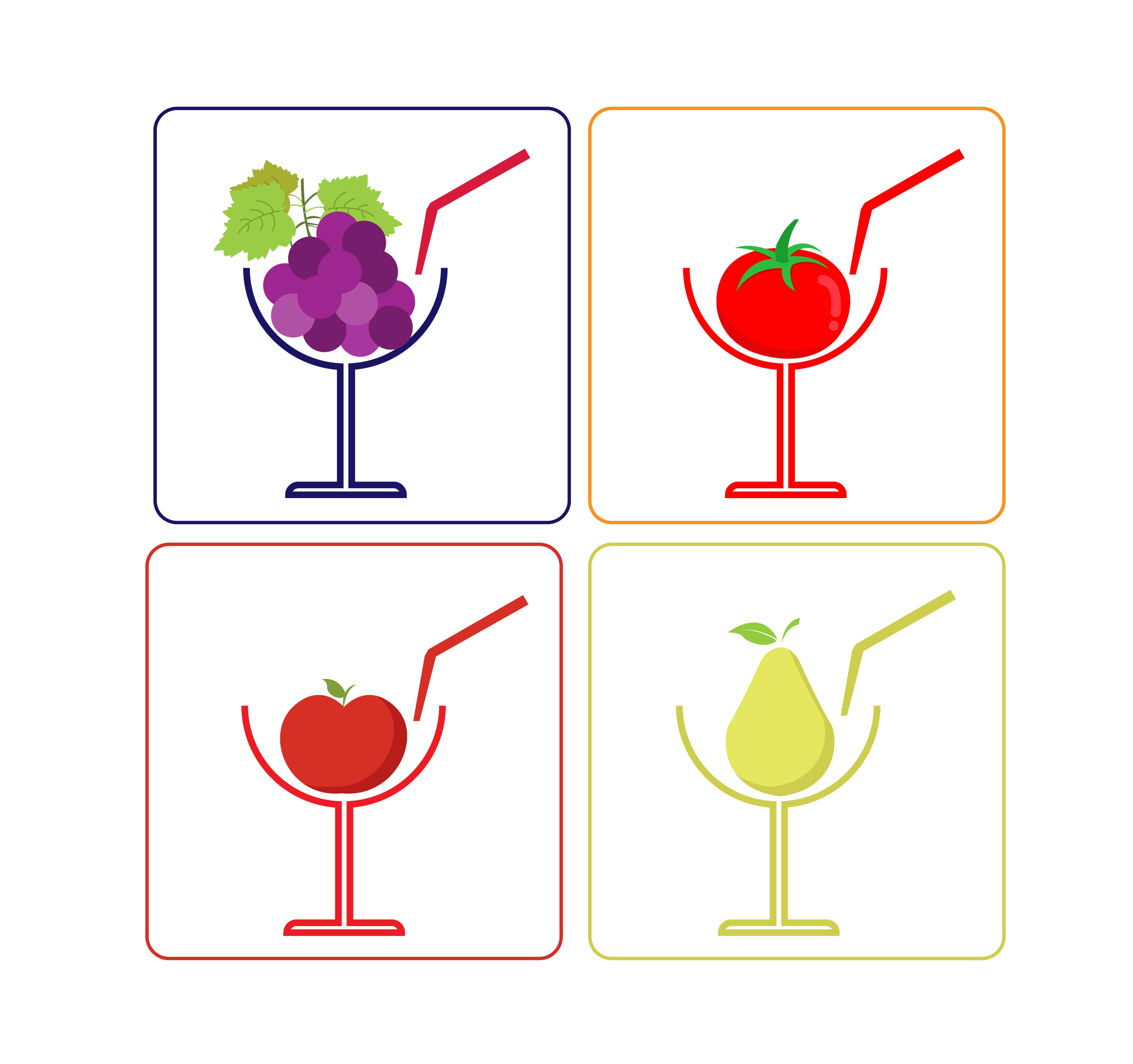 juice icons design grape tomato pear apple decoration