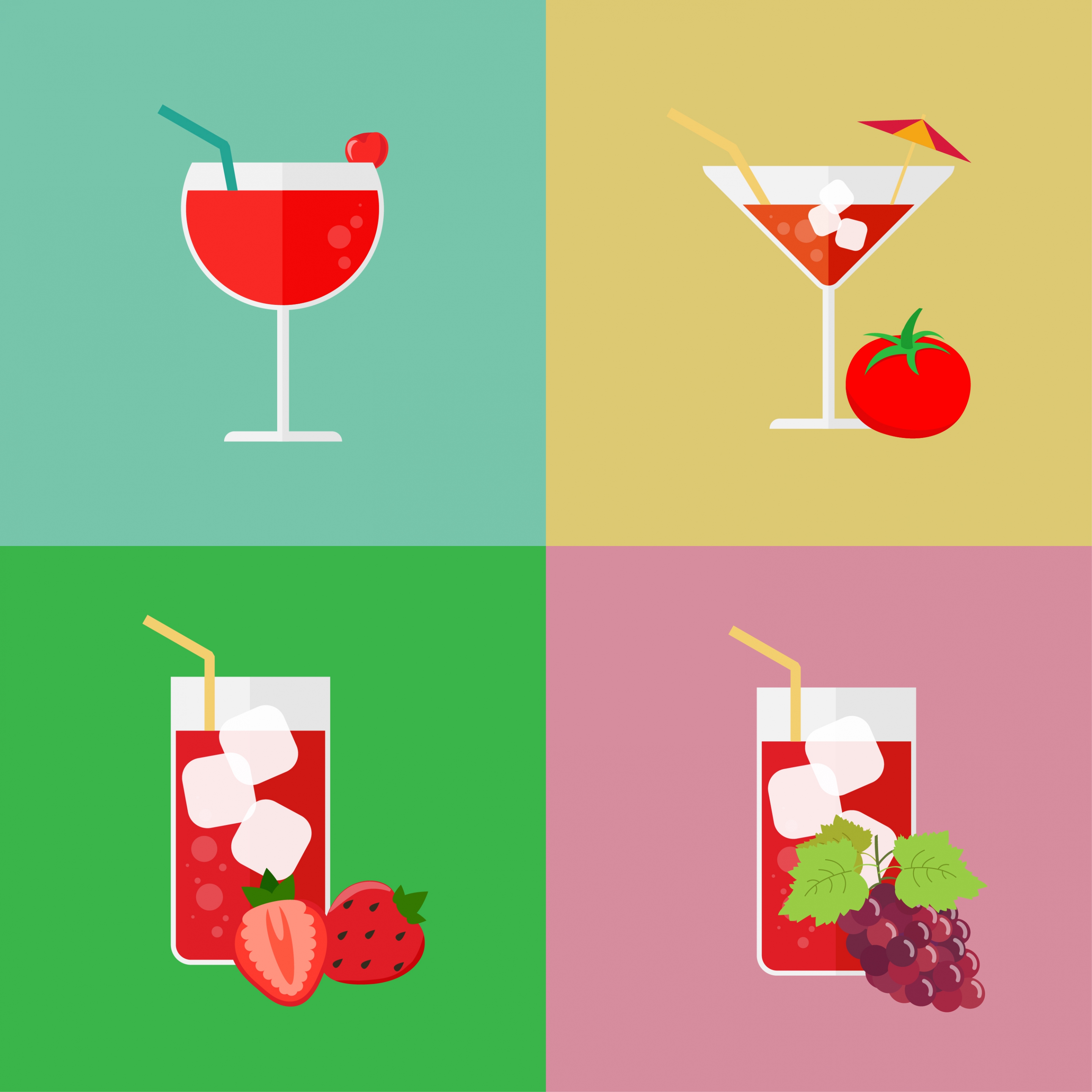 juice cocktail icons various fruit decoration colorful isolation