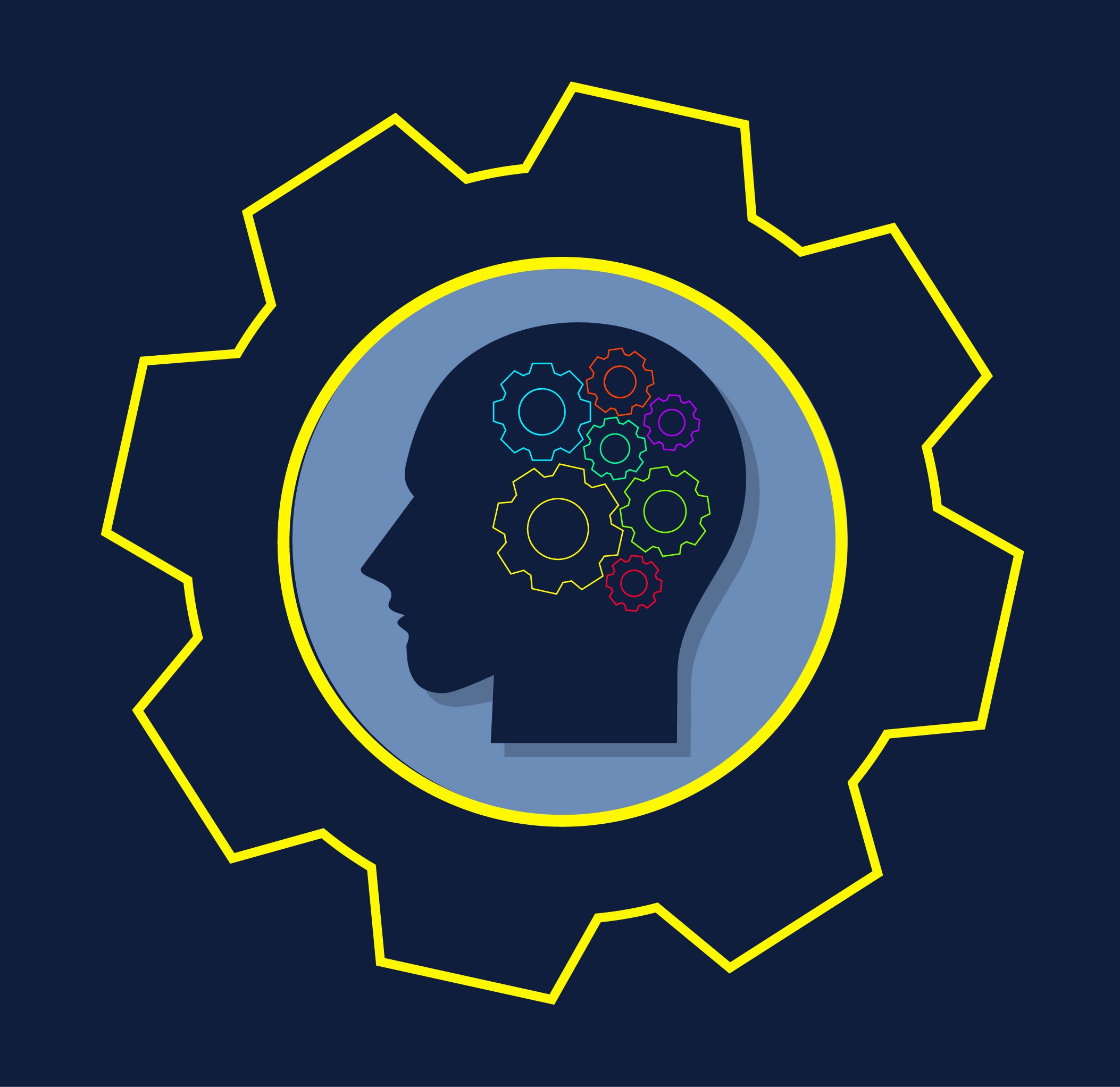 brainstorming concept outline colorful gears human head design