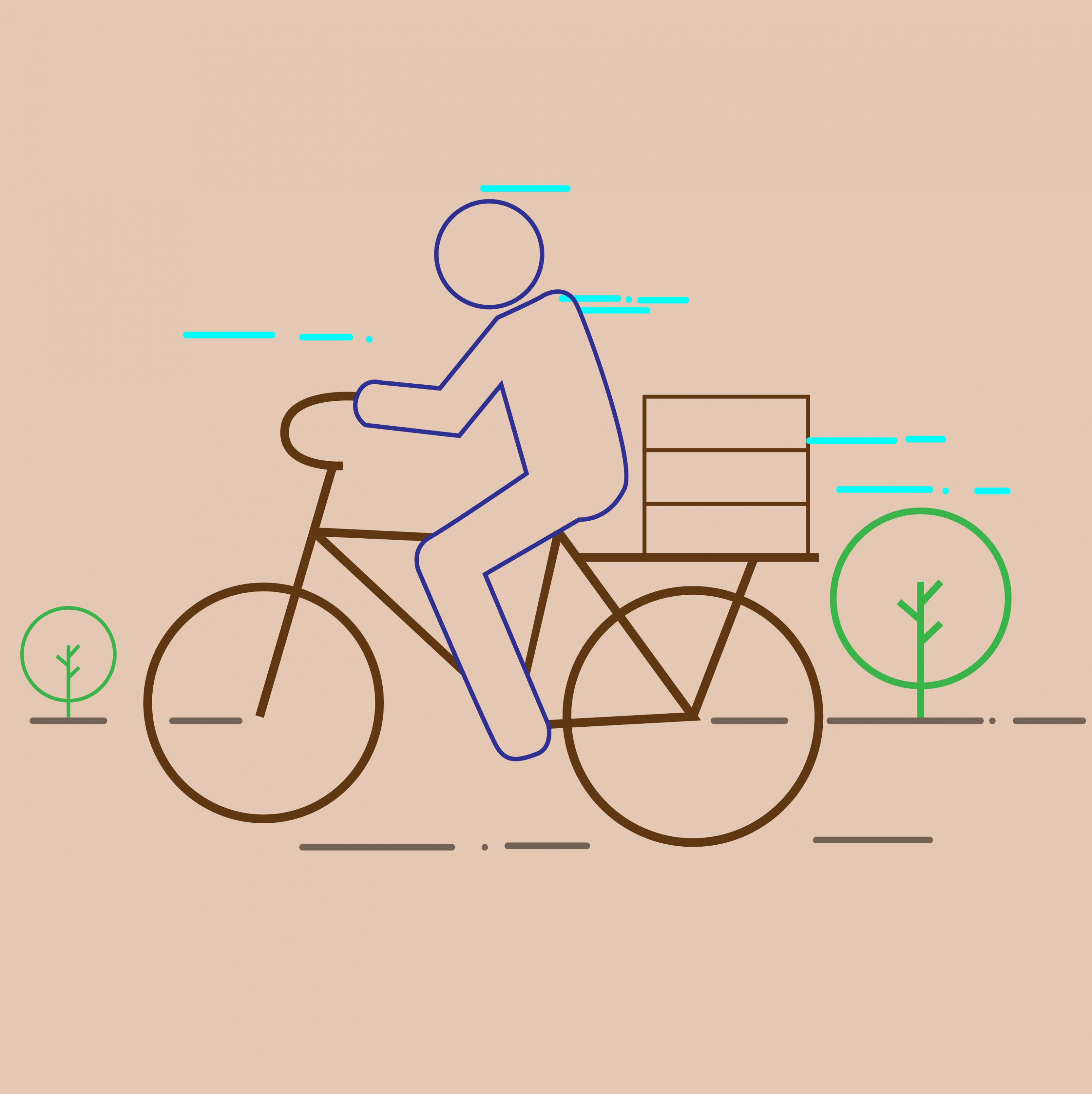 man riding bicycle theme colored flat sketch