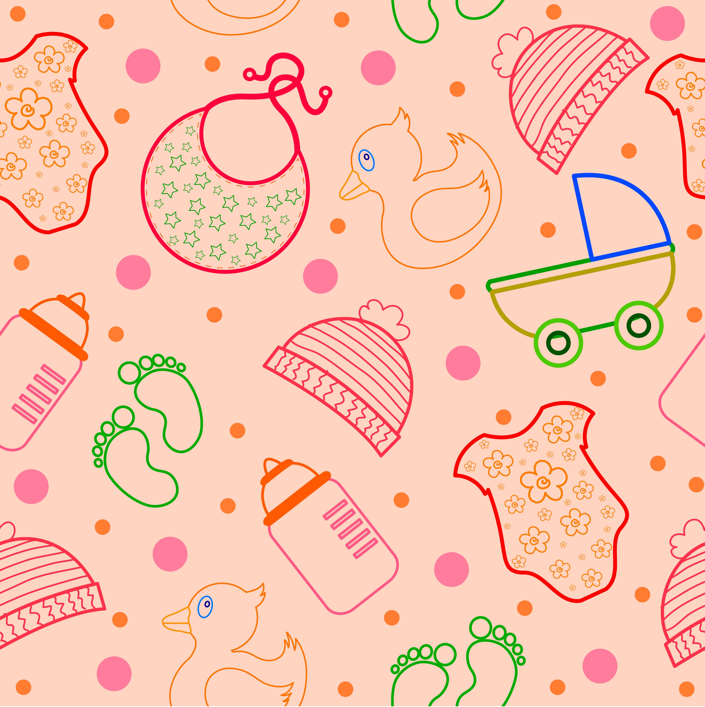 baby design elements pattern colored flat outline