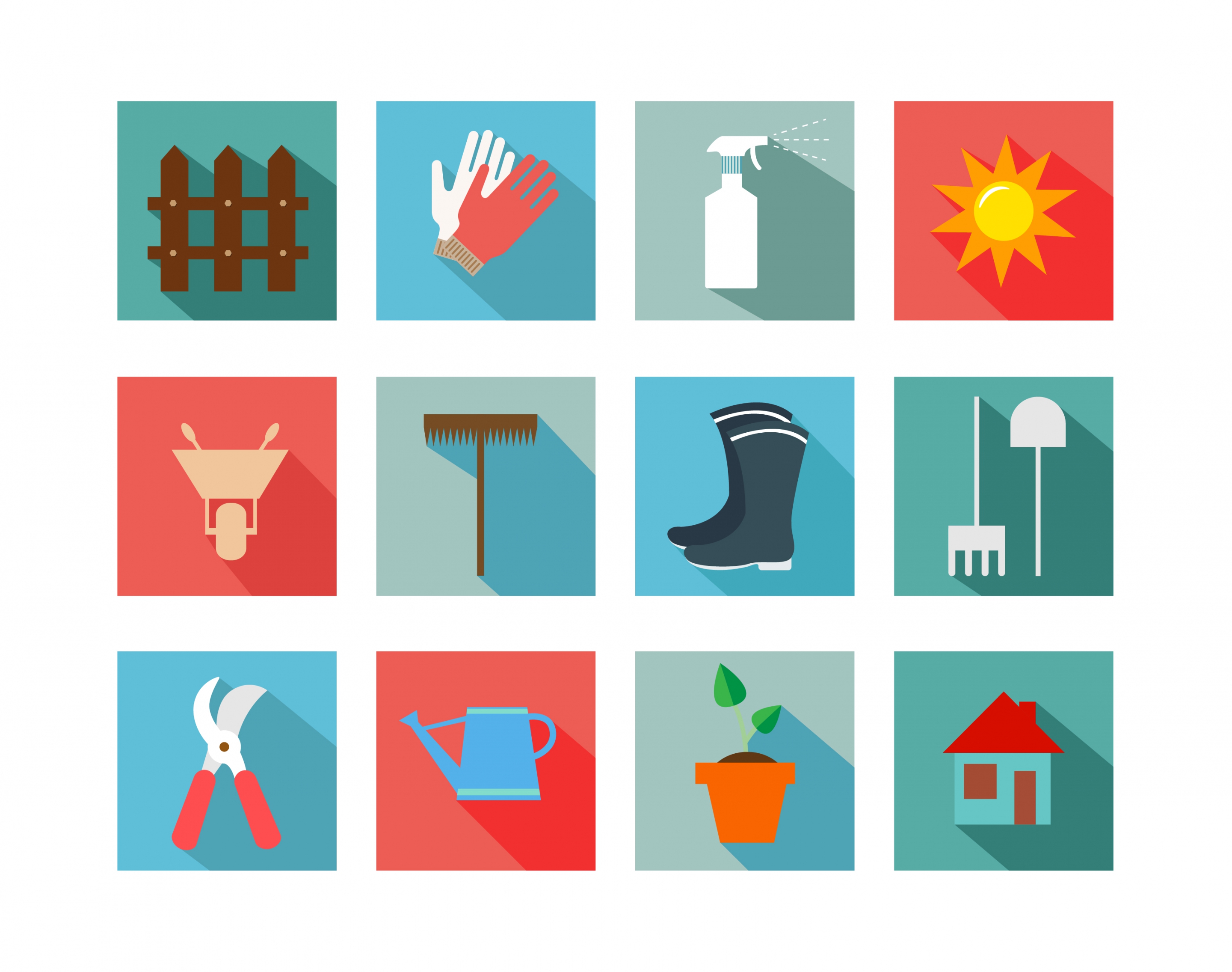 gardening tools icons collection flat colored isolation