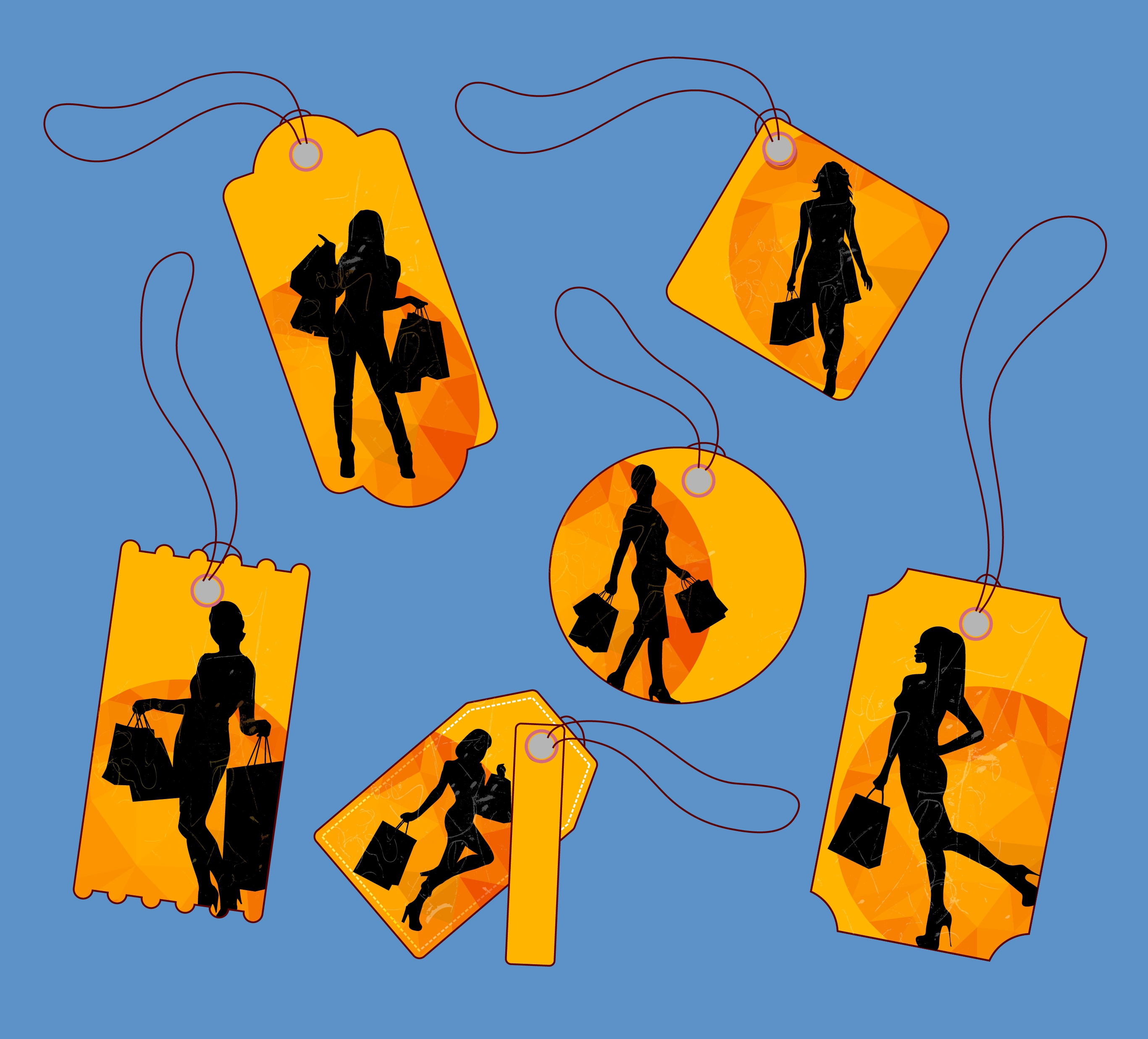 shopping sales tags collection woman silhouettes design