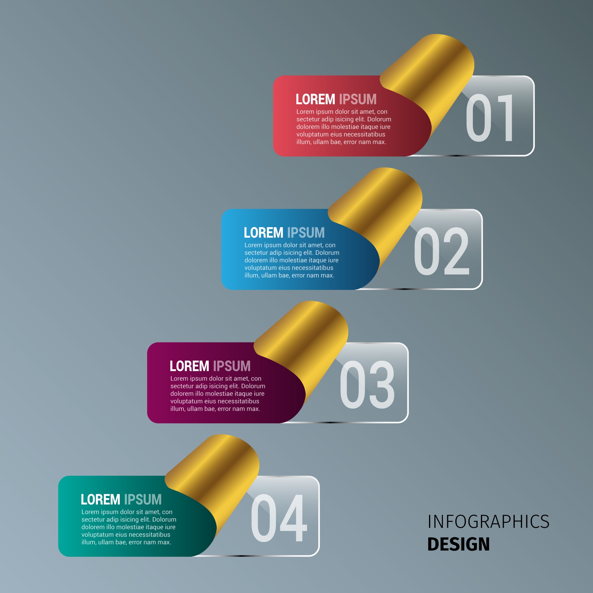 infographic template design golden curved paper style