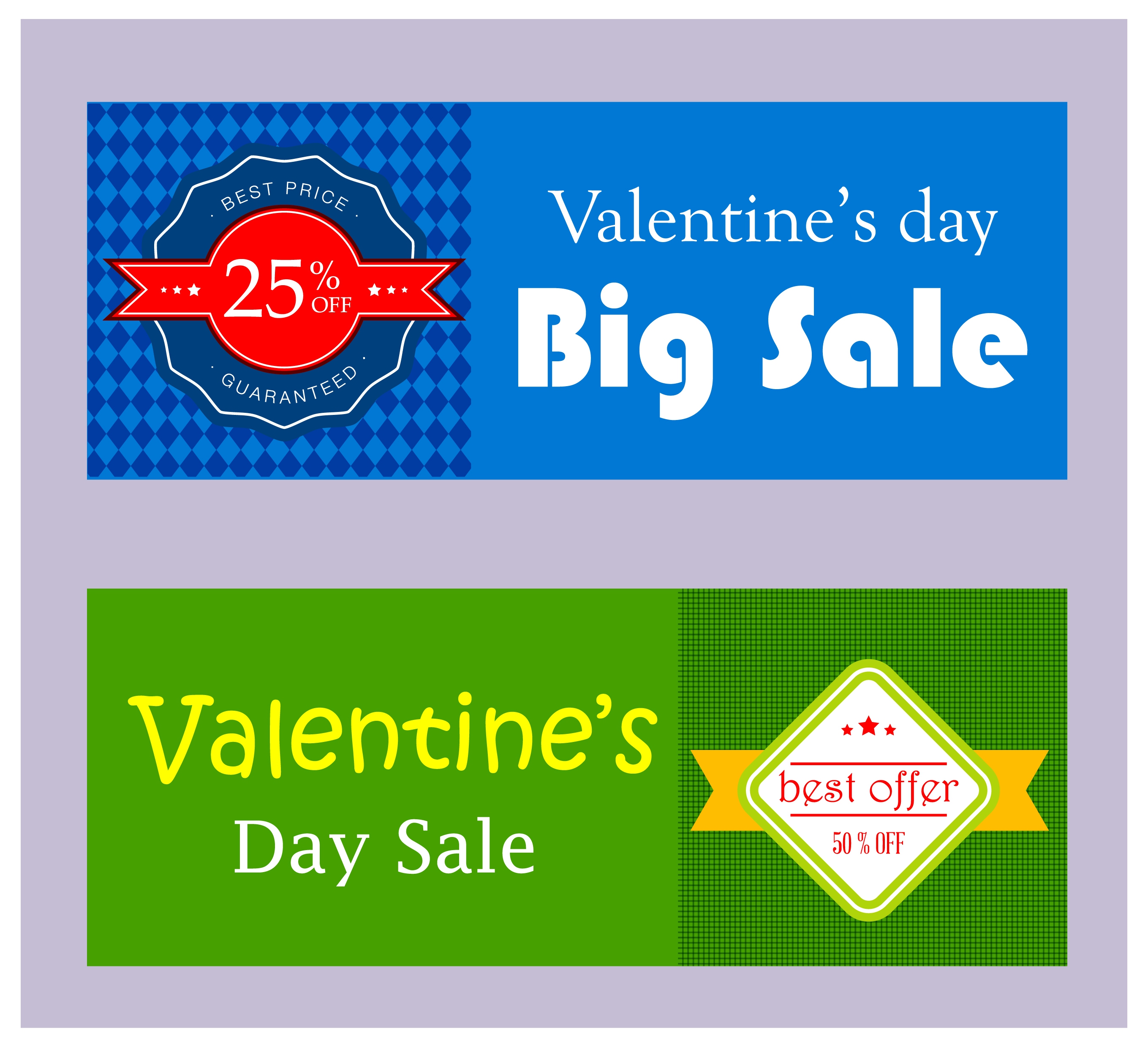 valentines sales banner sets in green and blue