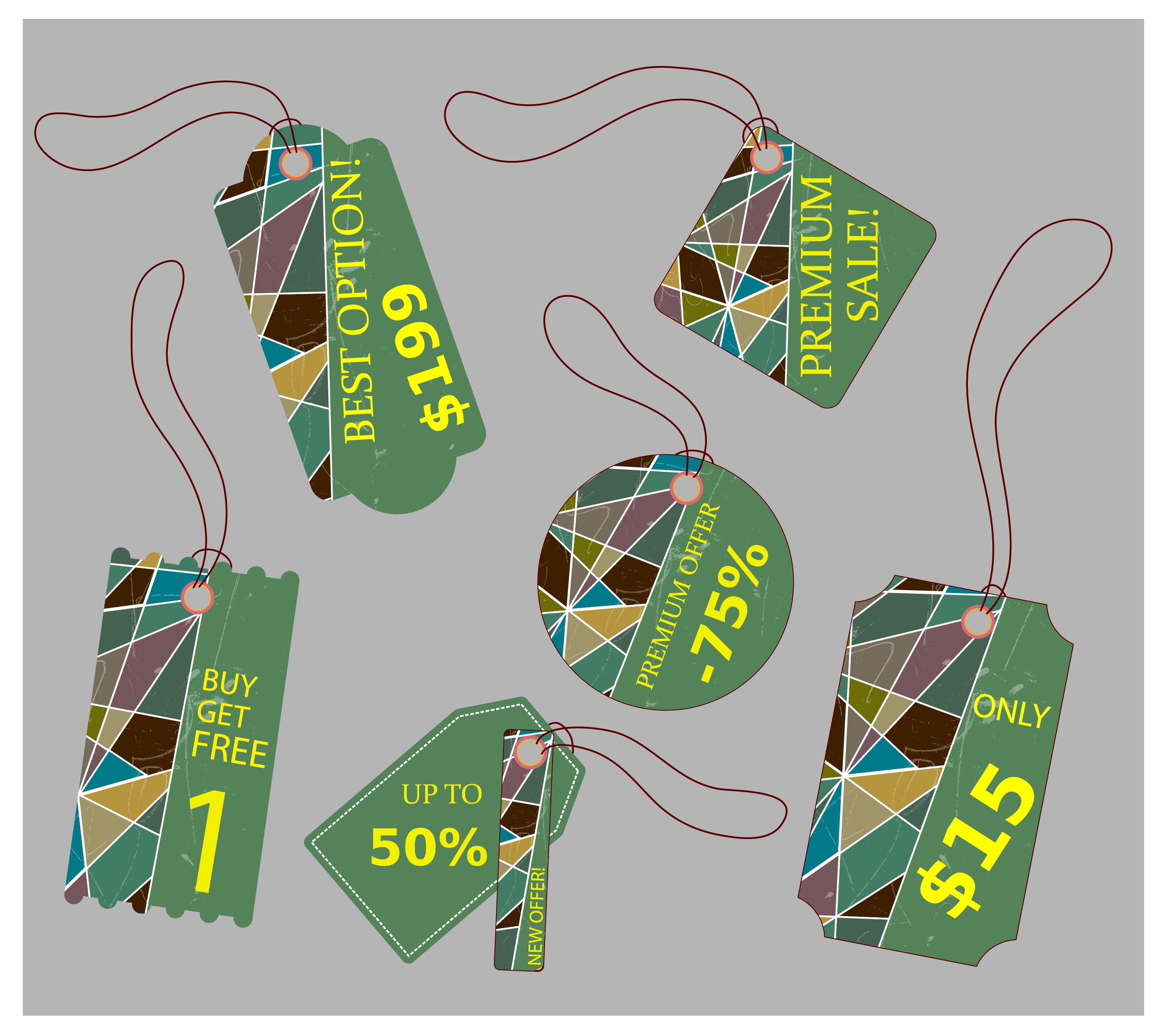 sales promotion labels various shapes and geometry style