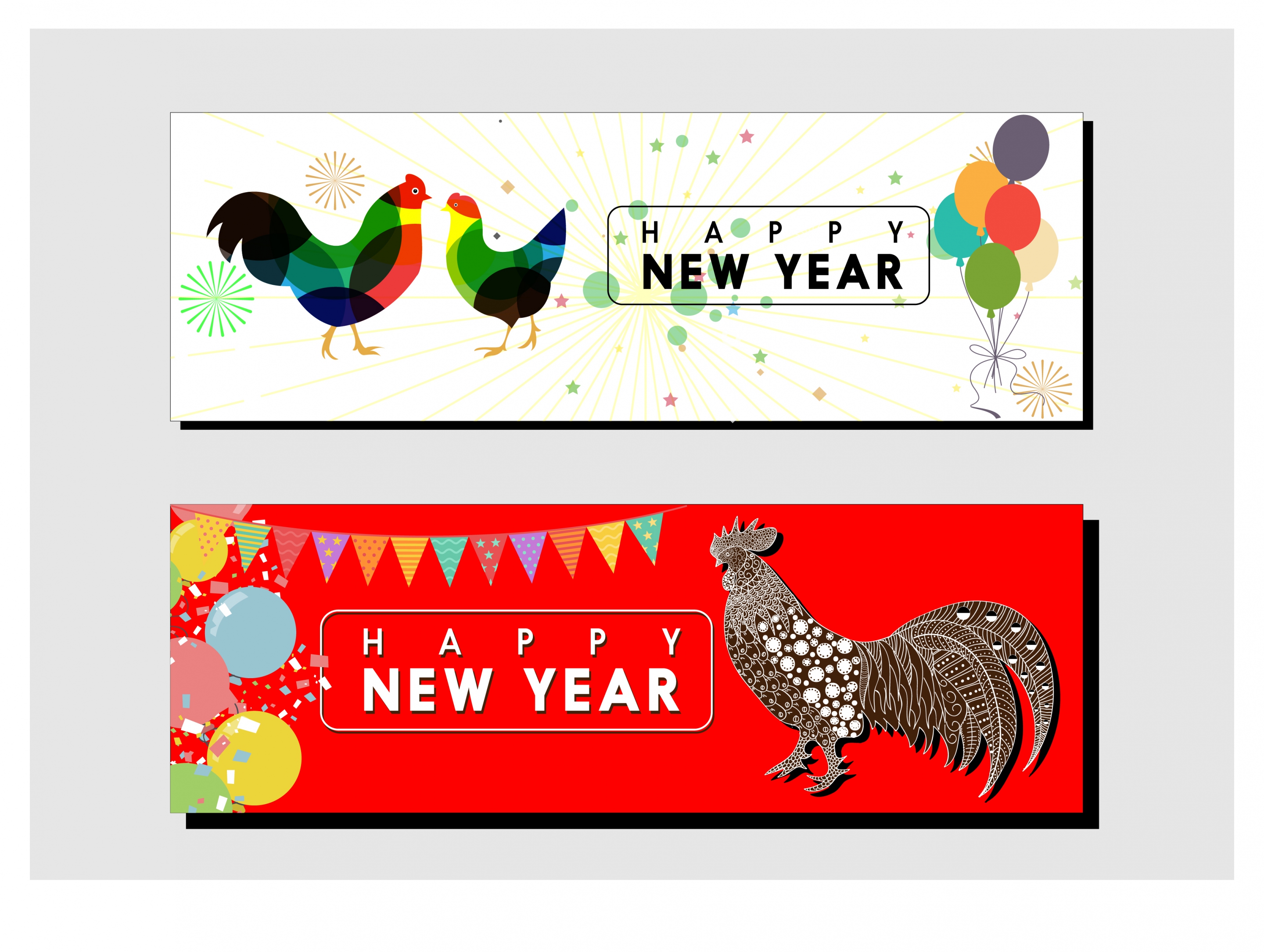 2017 new year banner sets hens cocks style