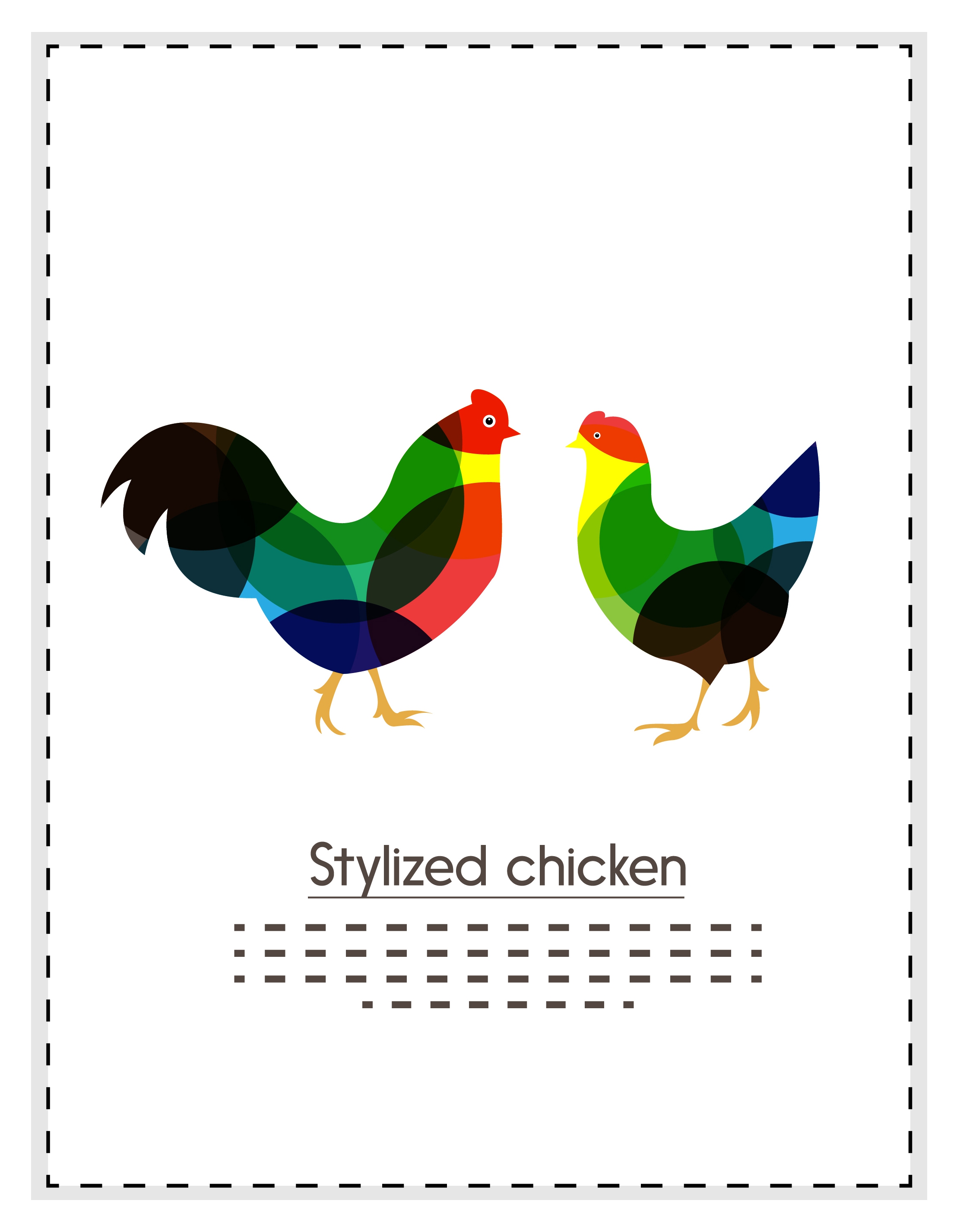 stylized chicken design colorful bokeh style