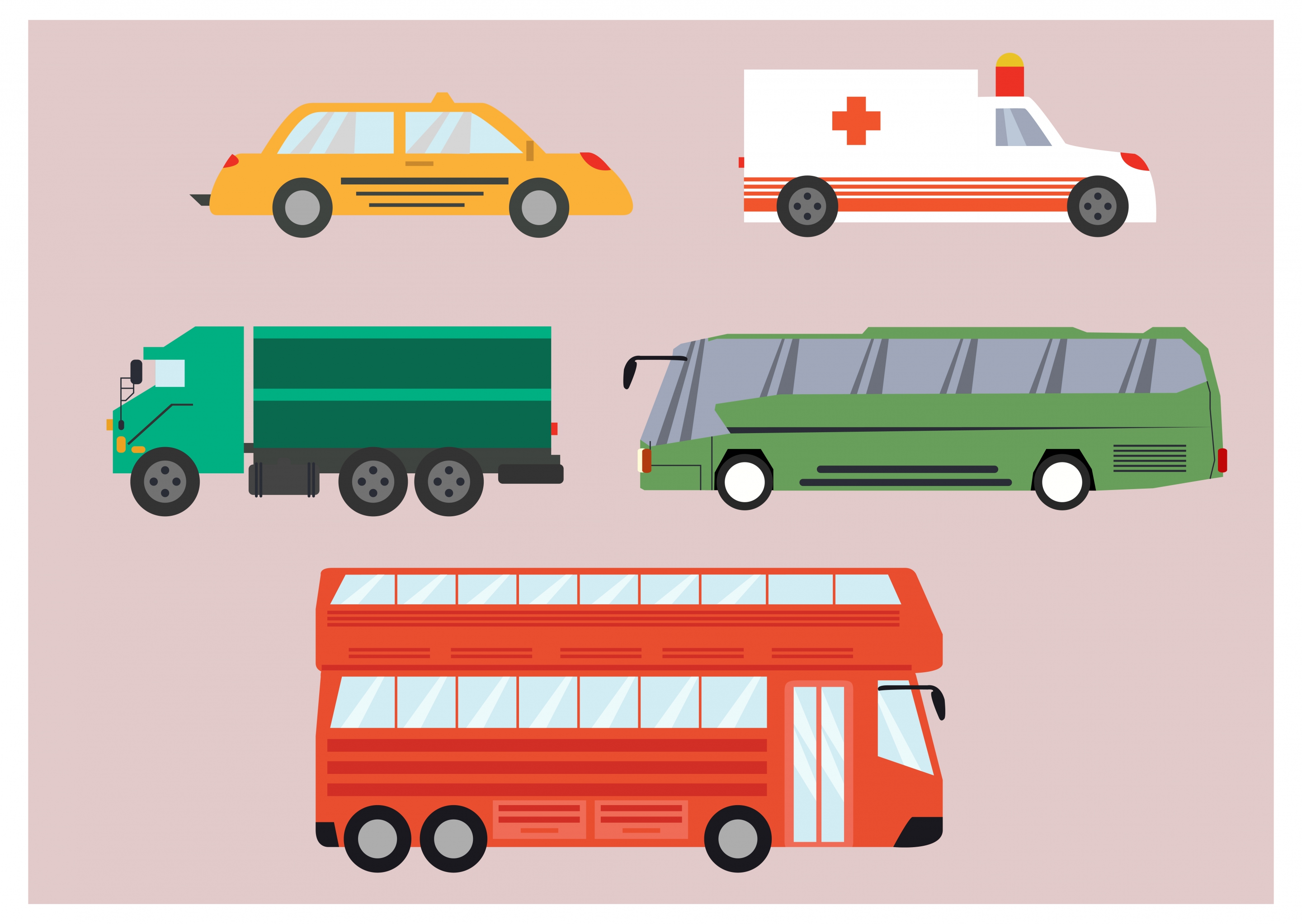 cars collection various types in colored style