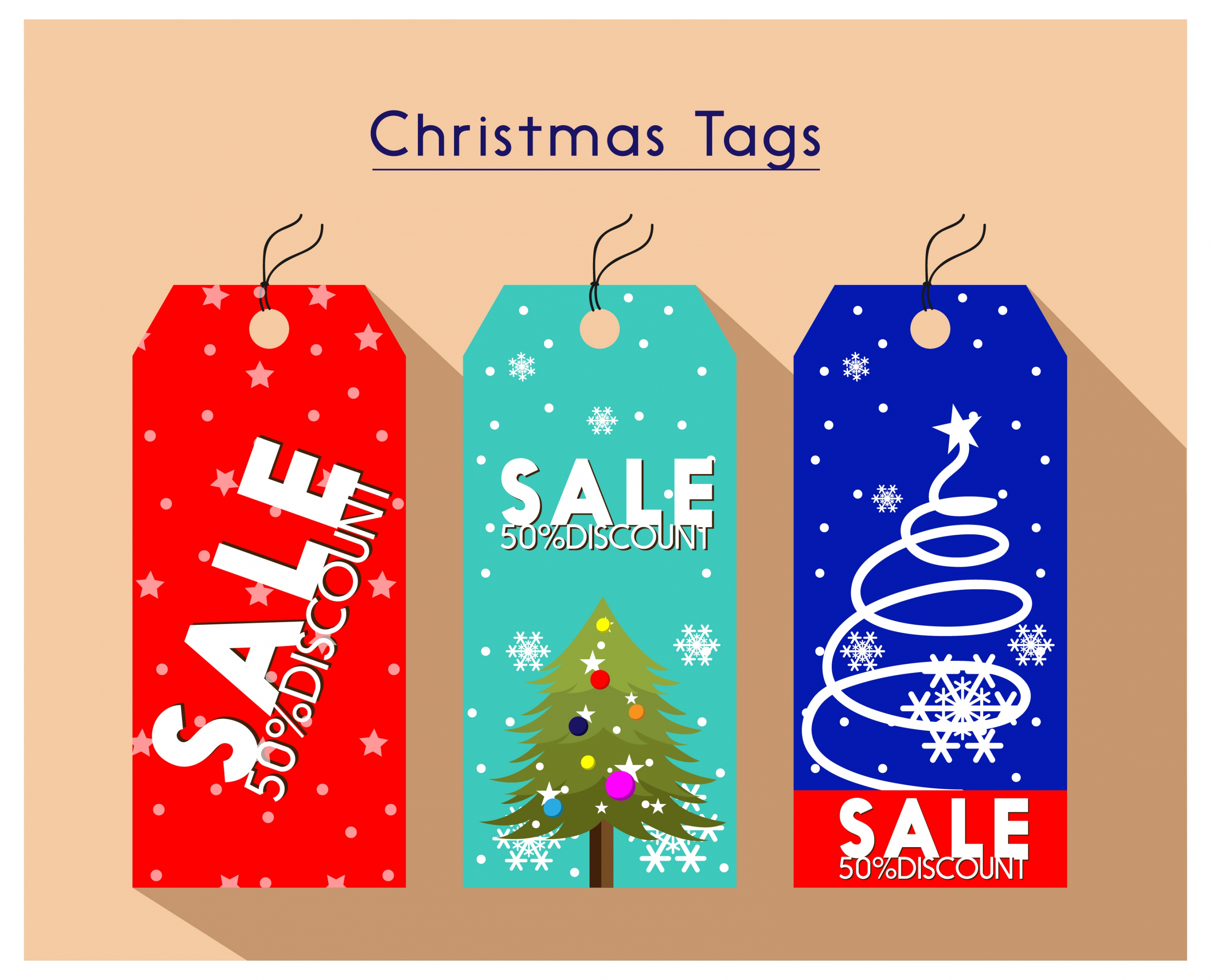 christmas sale tags collection various colors with emblems