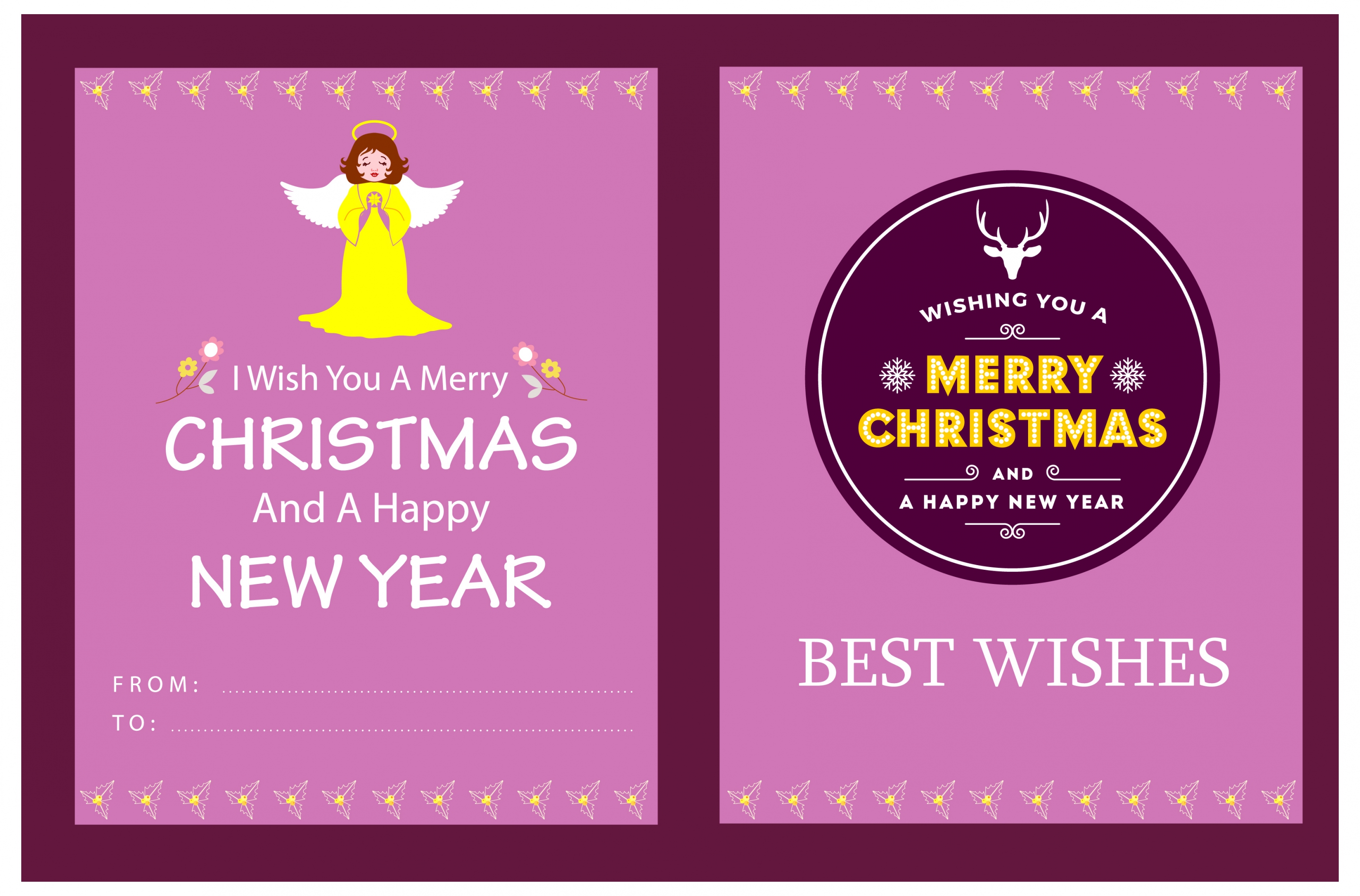 christmas card template in pink color design